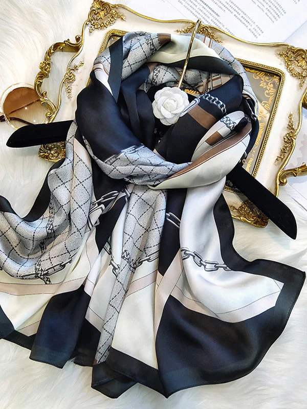 Foulard Châle Long Rectangulaire 100% Soie de Mûrier Imprimé 170x53cm - Image 15