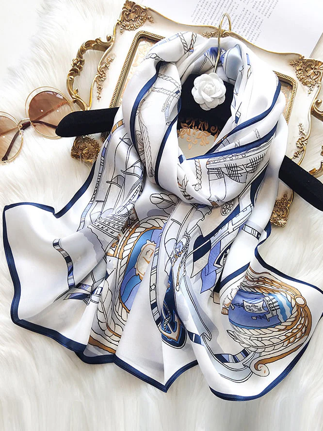 Foulard Châle Long Rectangulaire 100% Soie de Mûrier Imprimé 170x53cm - Image 21