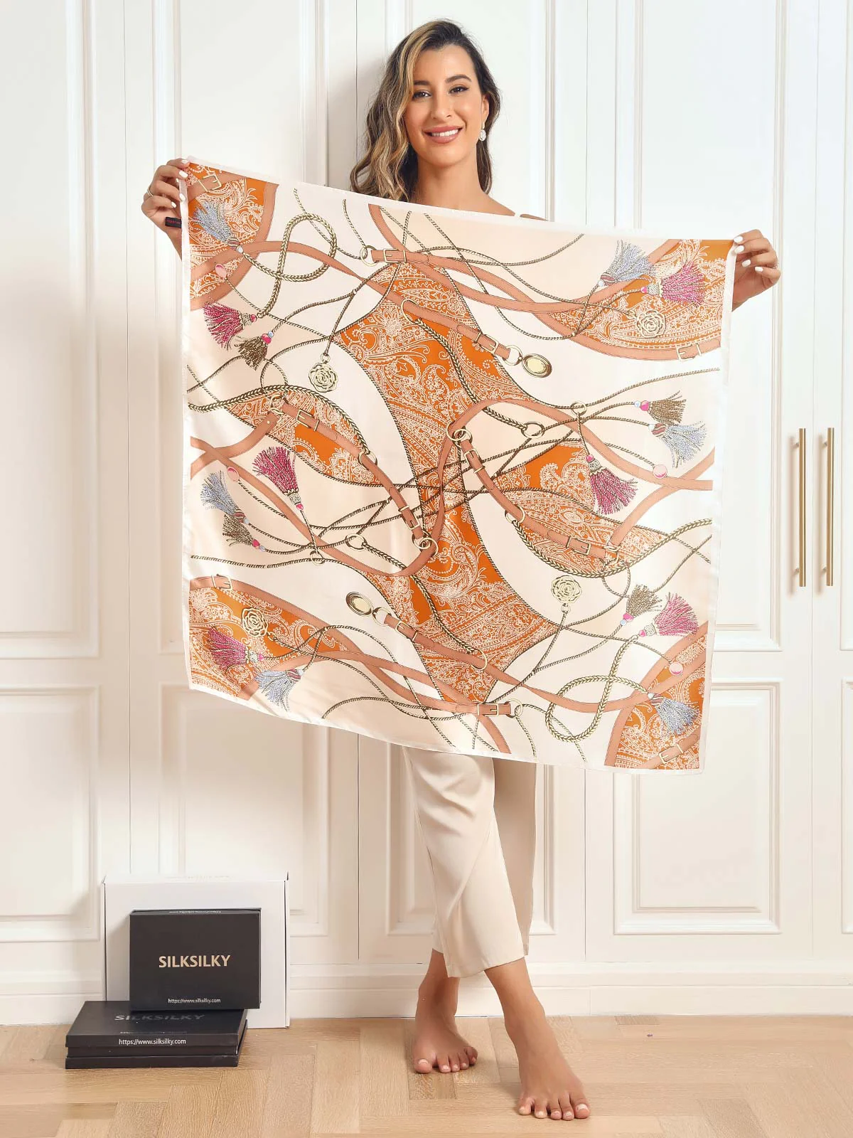 Foulard Châle Carré 100% Soie de Mûrier Imprimé 88*88cm - Image 28