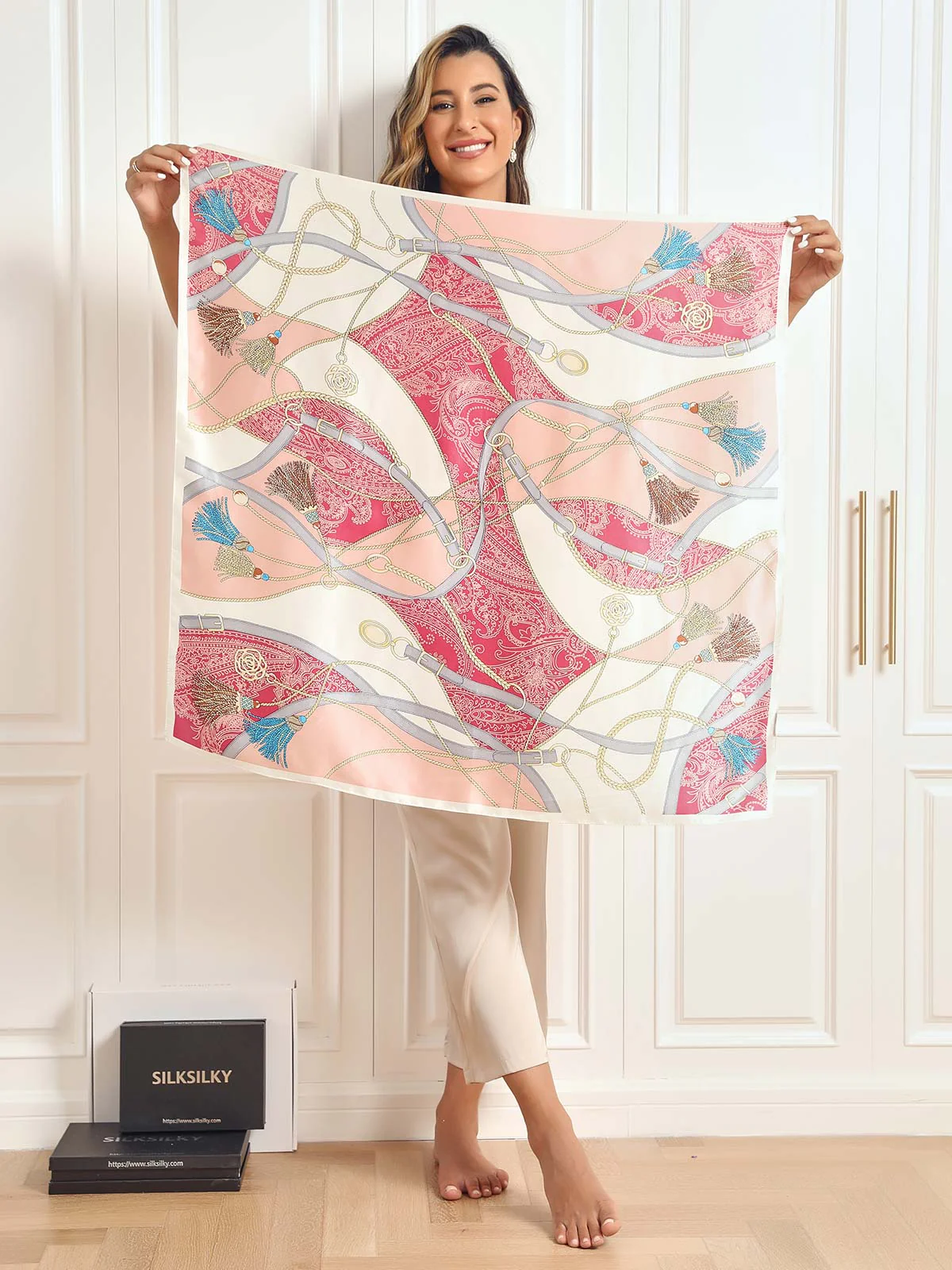 Foulard Châle Carré 100% Soie de Mûrier Imprimé 88*88cm - Image 15