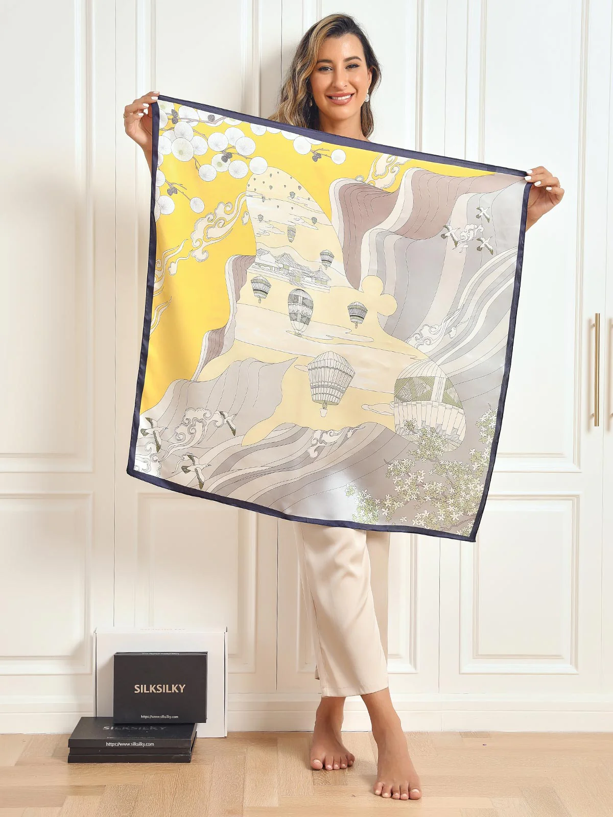 Foulard Châle Carré 100% Soie de Mûrier Imprimé 88*88cm - Image 29