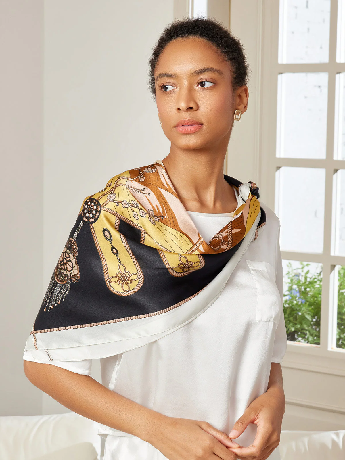 Foulard Châle Carré 100% Soie de Mûrier Imprimé 88*88cm - Image 38