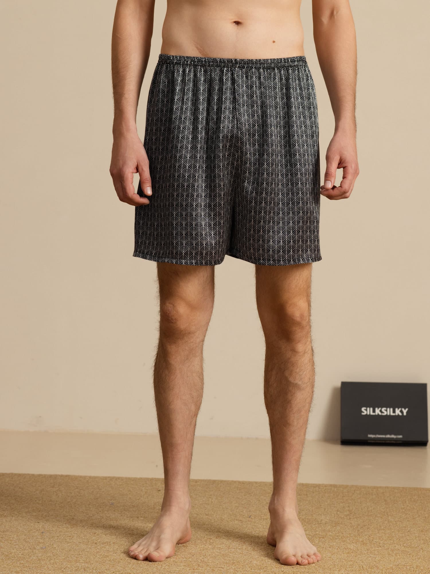 Pure Silk Ginkgo Marine Imprimé Taille Élastique Short De Nuit - Image 10