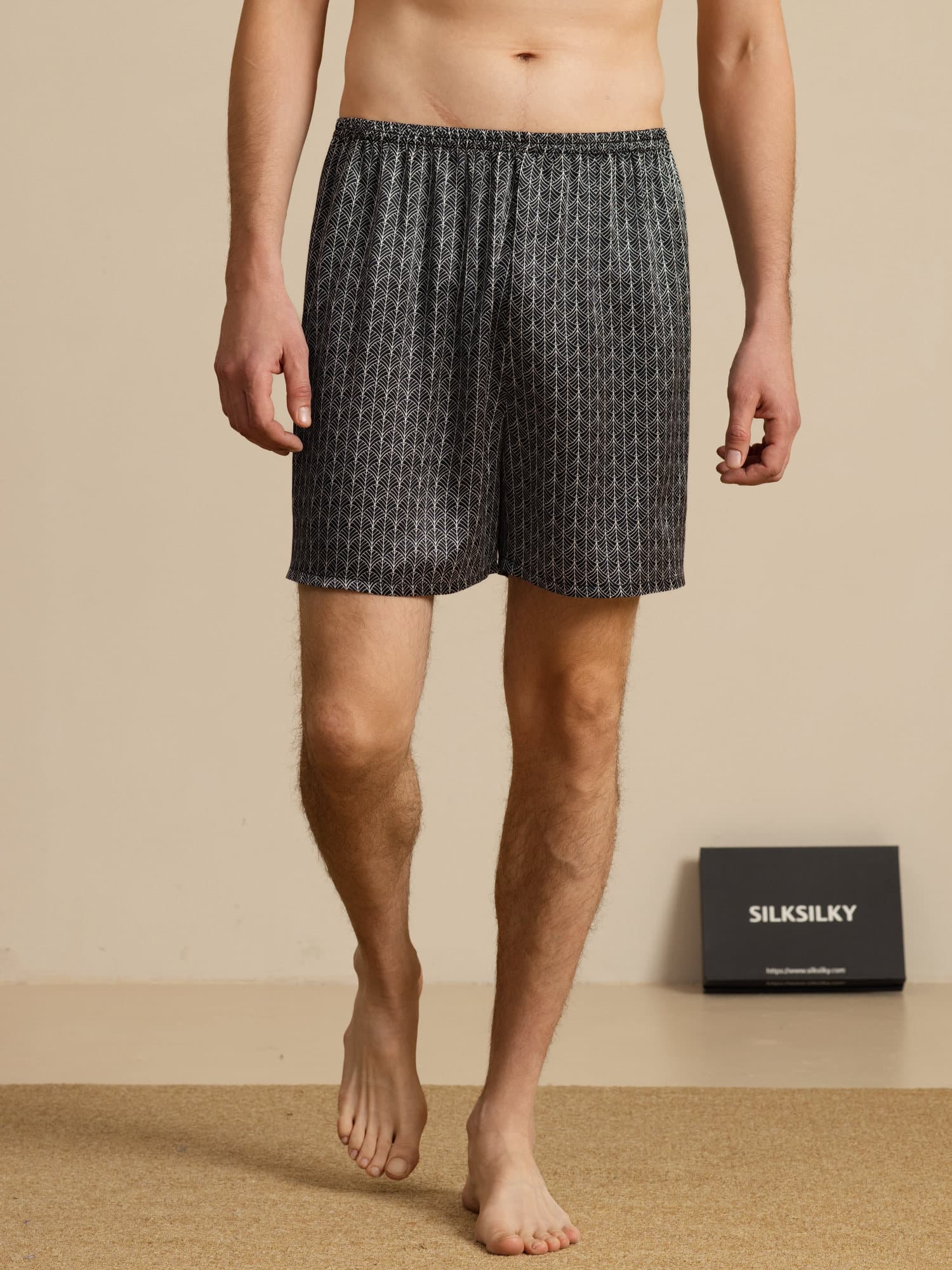 Pure Silk Ginkgo Marine Imprimé Taille Élastique Short De Nuit - Image 11
