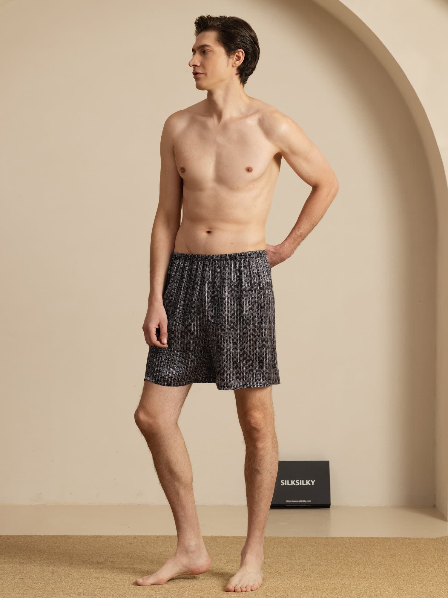 Pure Silk Ginkgo Marine Imprimé Taille Élastique Short De Nuit - Image 13