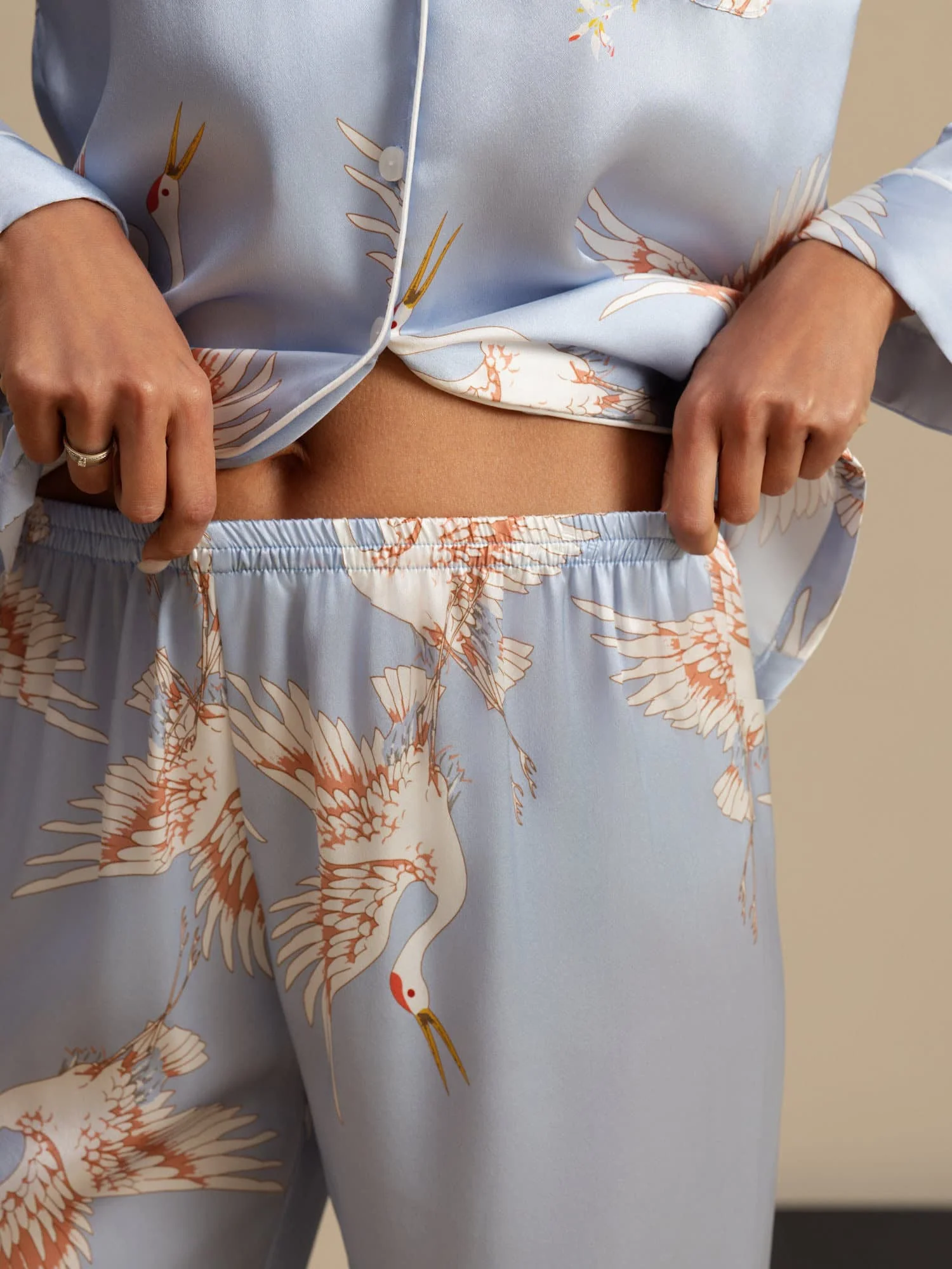 Ensemble De Pyjama En Soie Pure 19Momme À Manches Longues Pour Femme Avec Imprimé Grue - Image 39