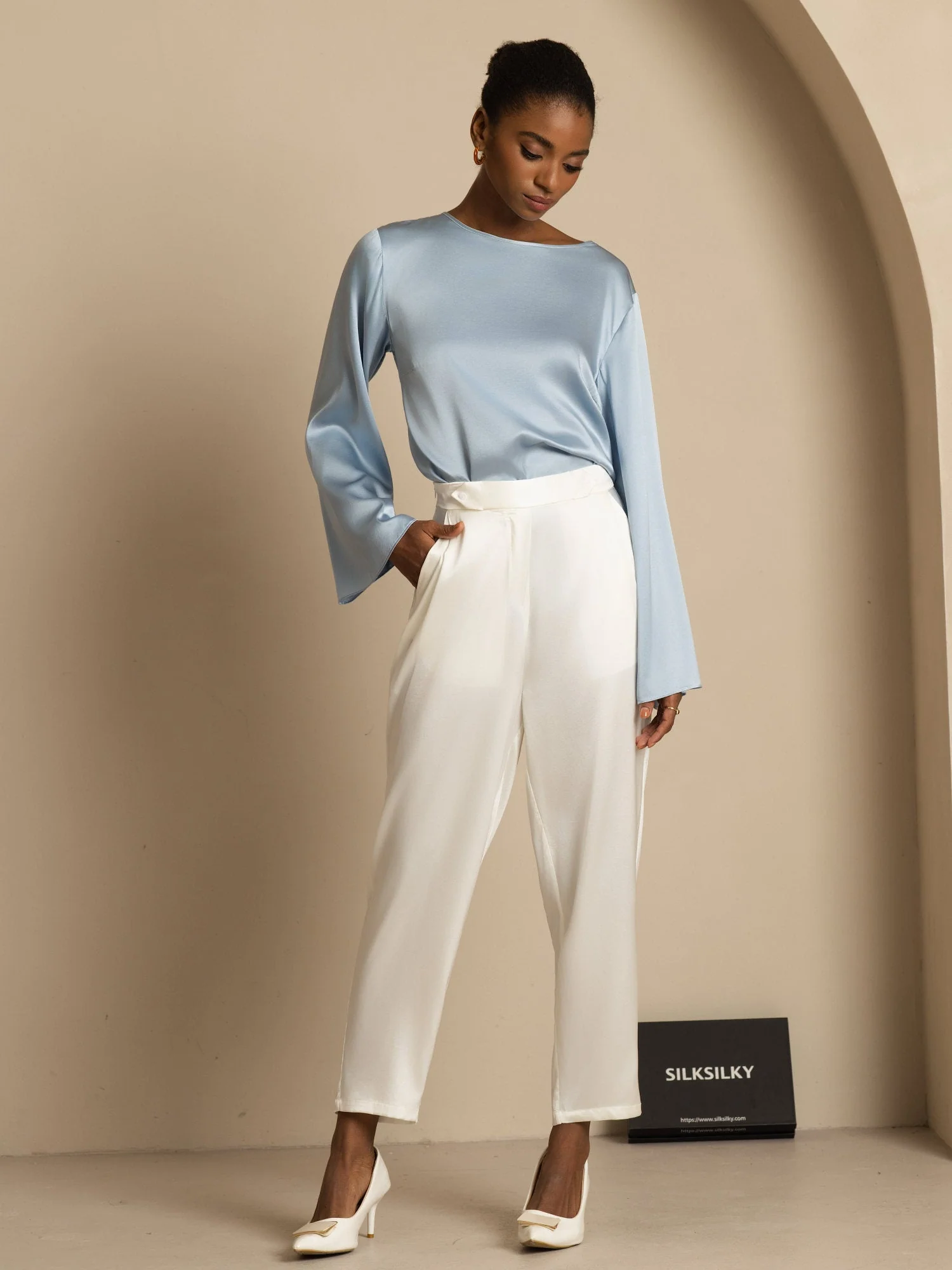 19Momme Pantalons en soie à la mode de style carotte - Image 18