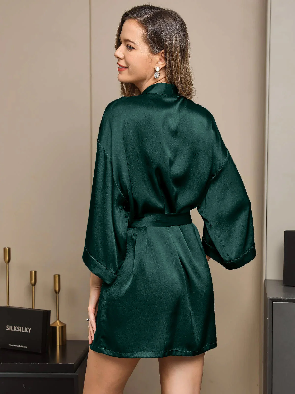 Kimono Court En Pure Soie Pour Femme À Manches 3/4 Et Coupe Croisée - Image 15