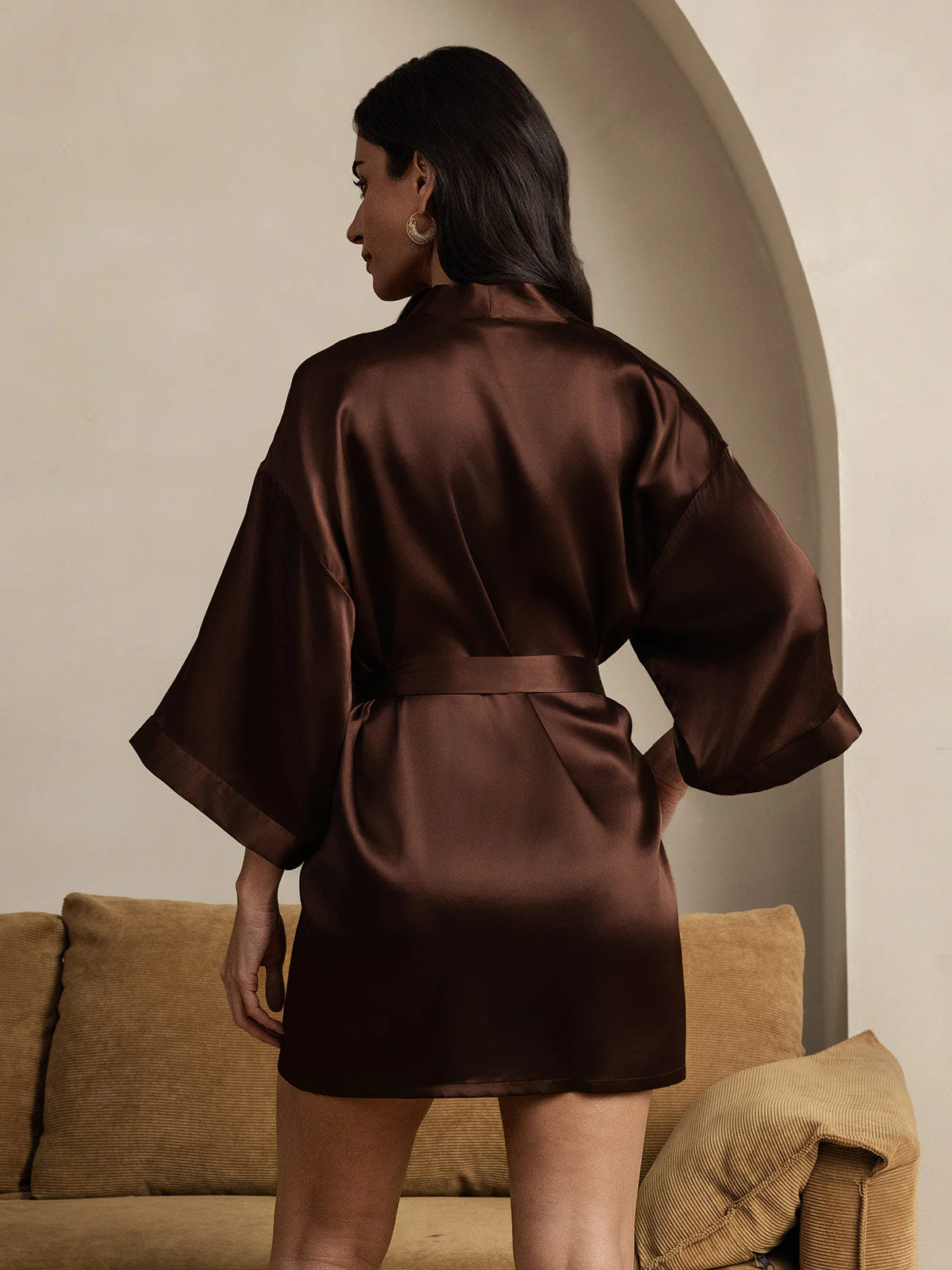 Kimono Court En Pure Soie Pour Femme À Manches 3/4 Et Coupe Croisée - Image 21