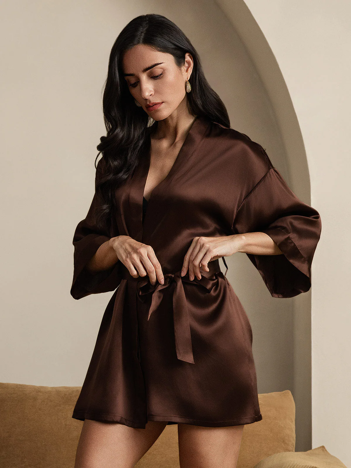Kimono Court En Pure Soie Pour Femme À Manches 3/4 Et Coupe Croisée - Image 24