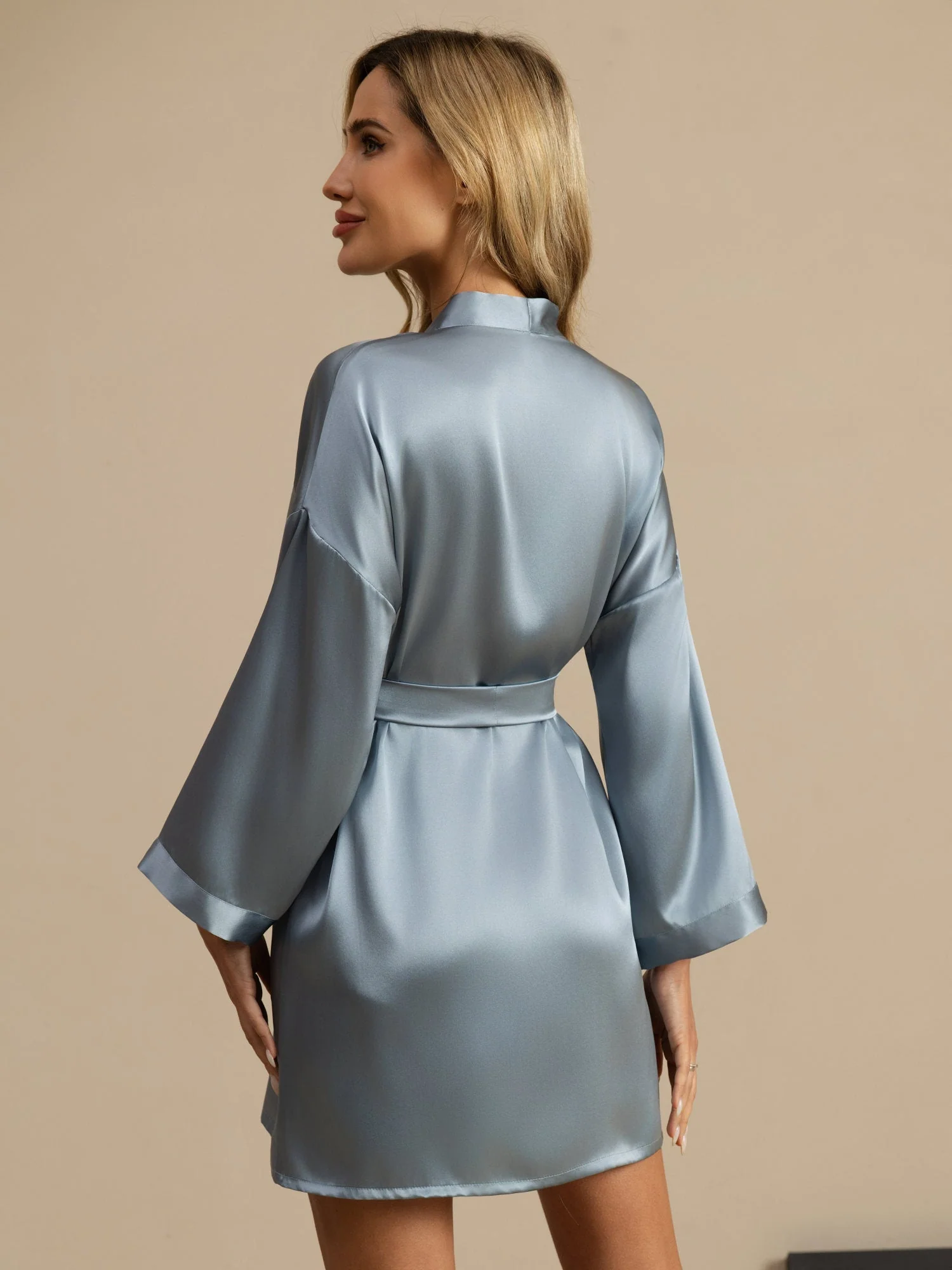 Kimono Court En Pure Soie Pour Femme À Manches 3/4 Et Coupe Croisée - Image 7