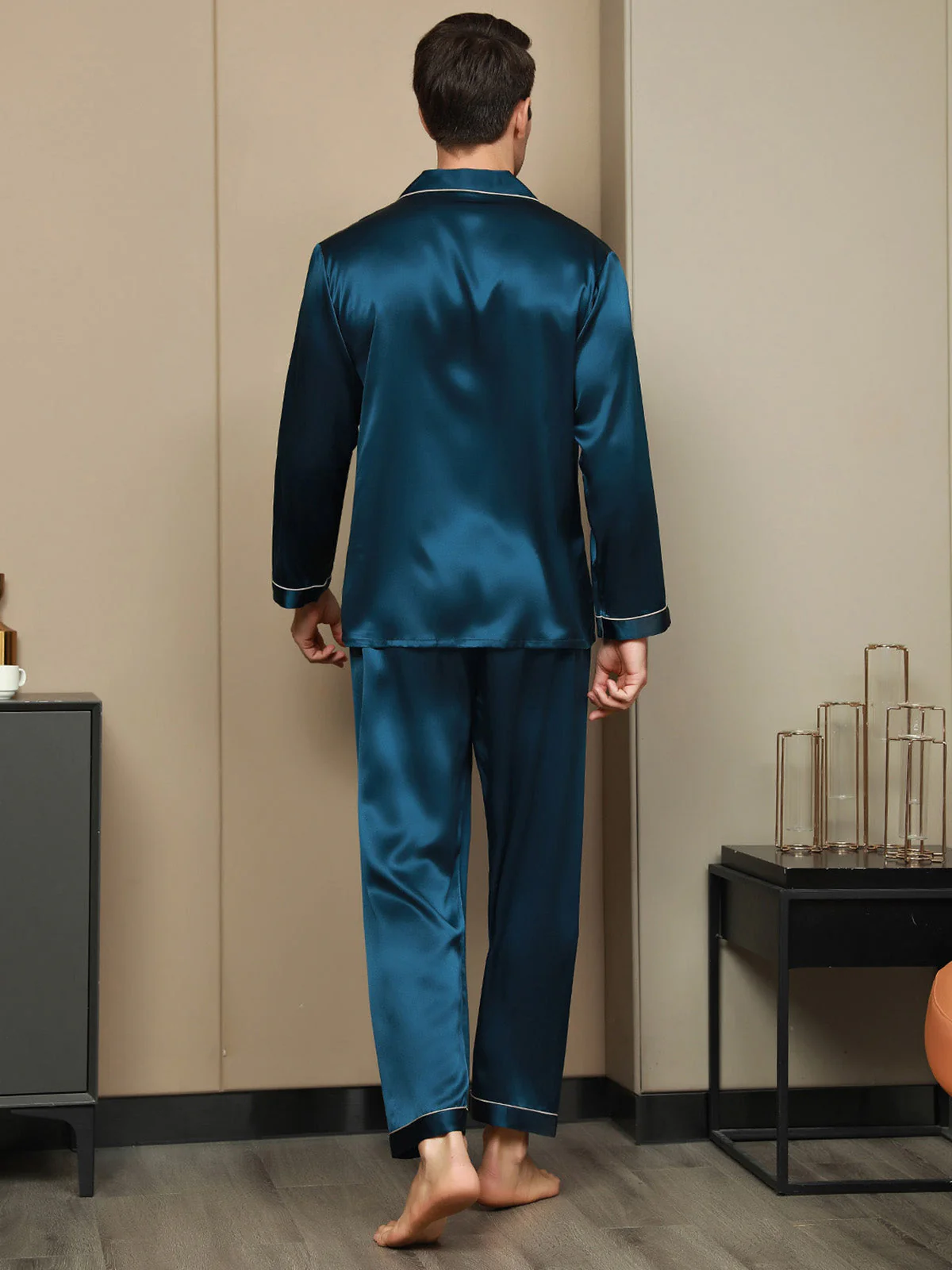 Ensemble Pyjama Pour Homme En Pure Soie À Manches Longues Avec Col À Revers Et Boutonnage - Image 35
