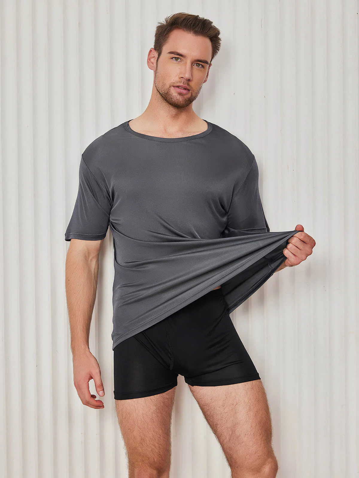 T-Shirt En Pure Soie À Col Rond Pour Homme - Image 29