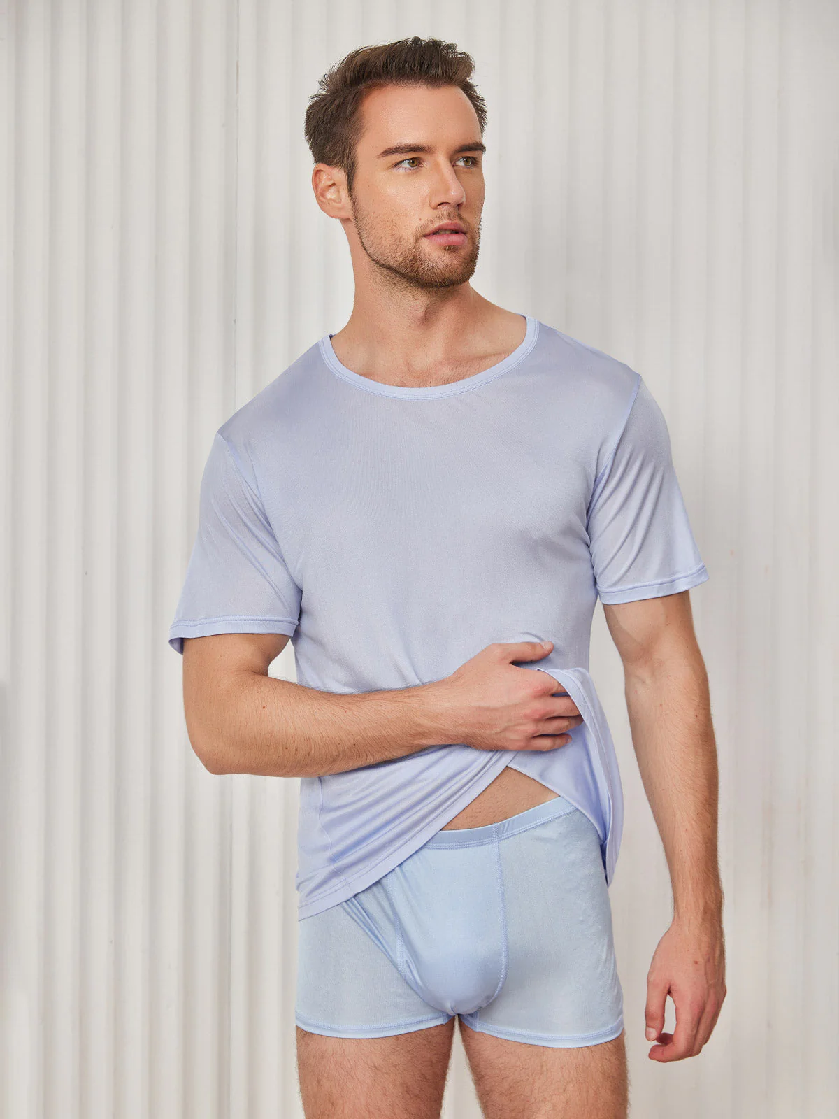 T-Shirt En Pure Soie À Col Rond Pour Homme - Image 33