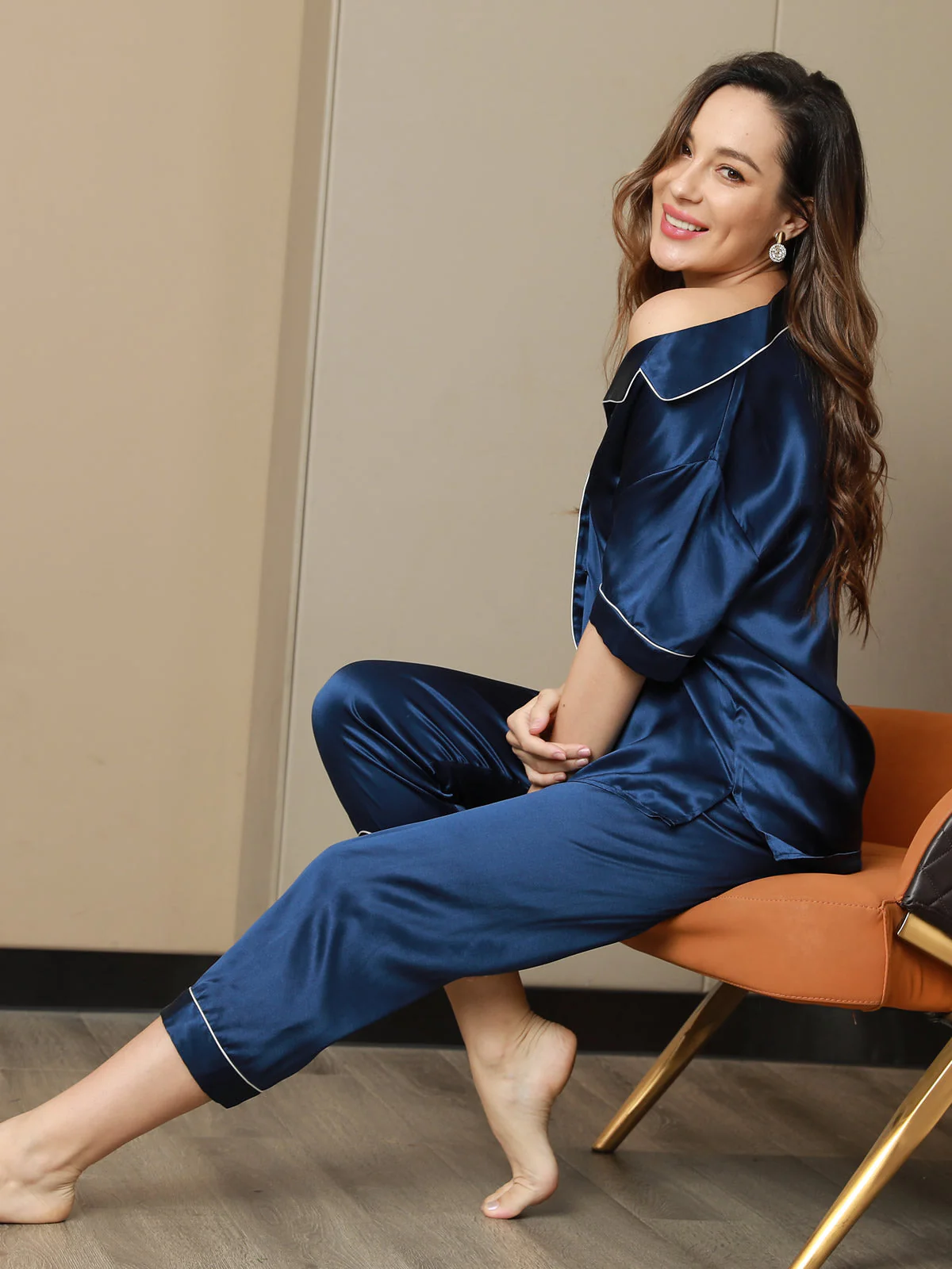 Ensemble de Pyjama en Pure Soie avec Passepoil 2Pcs - Image 13