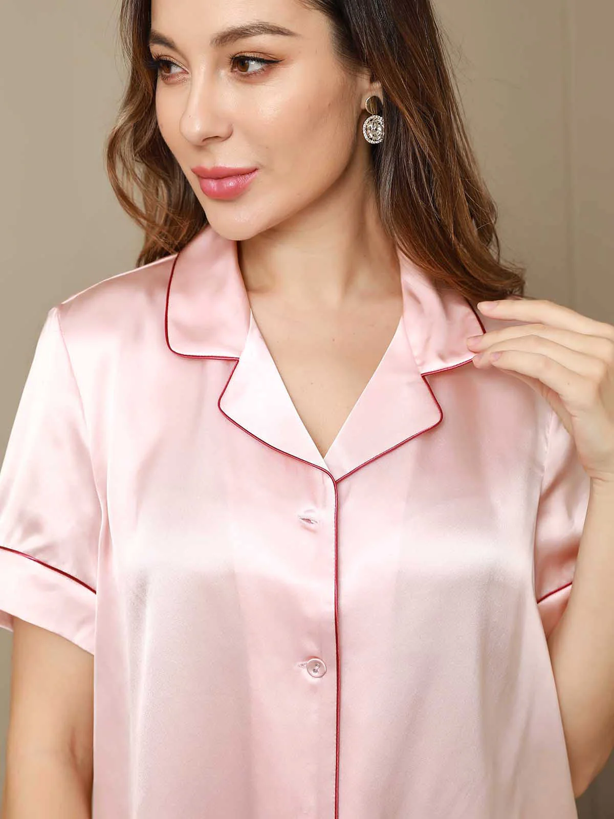 Ensemble de Pyjama en Pure Soie avec Passepoil 2Pcs - Image 21