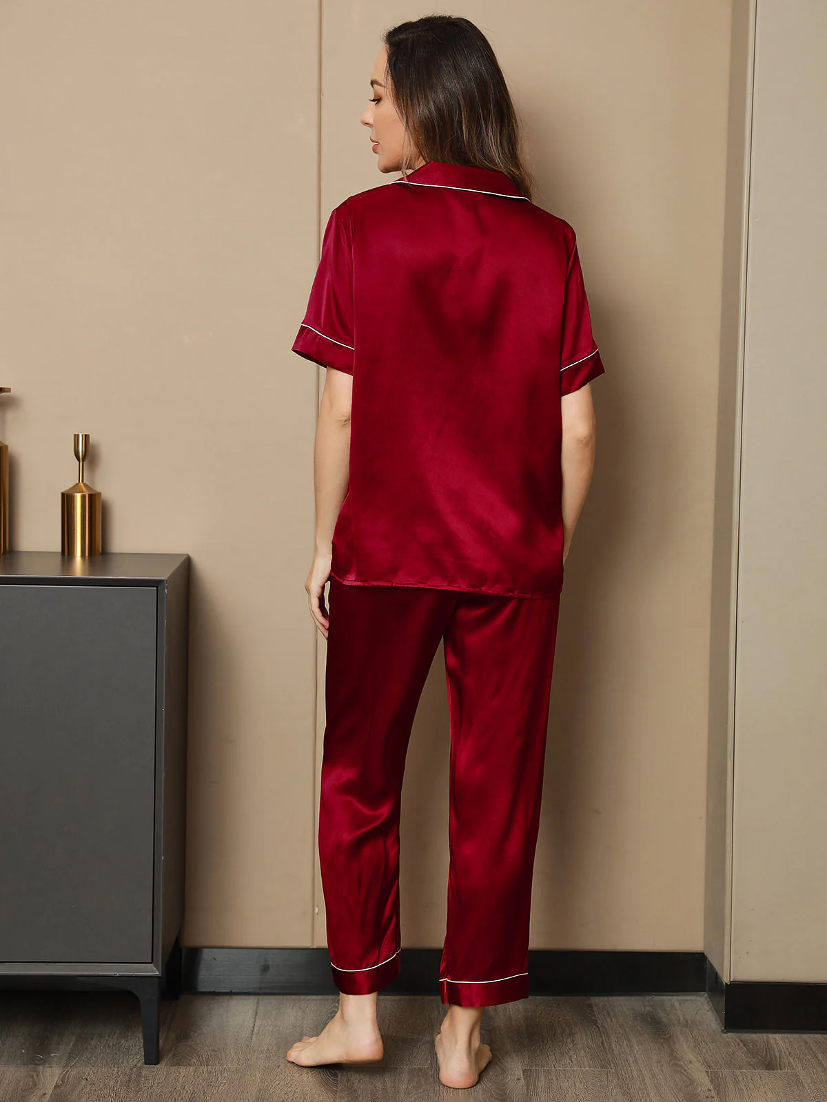 Ensemble de Pyjama en Pure Soie avec Passepoil 2Pcs - Image 30