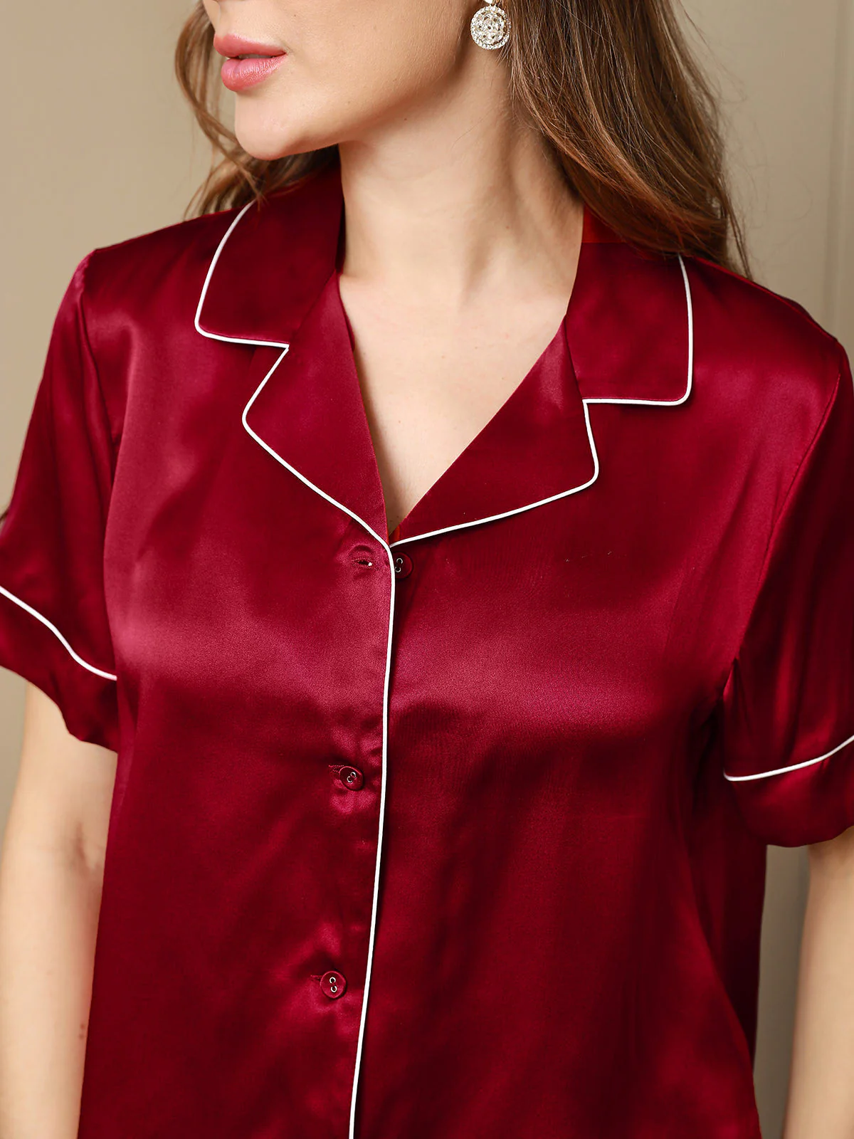 Ensemble de Pyjama en Pure Soie avec Passepoil 2Pcs - Image 35