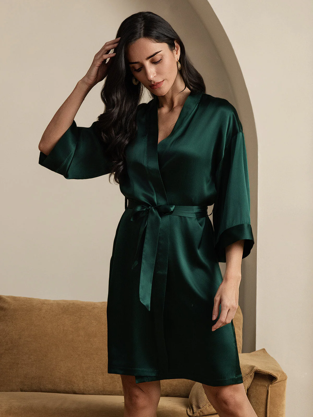 Kimono En Pure Soie Pour Femme À Manches 3/4 - Image 11