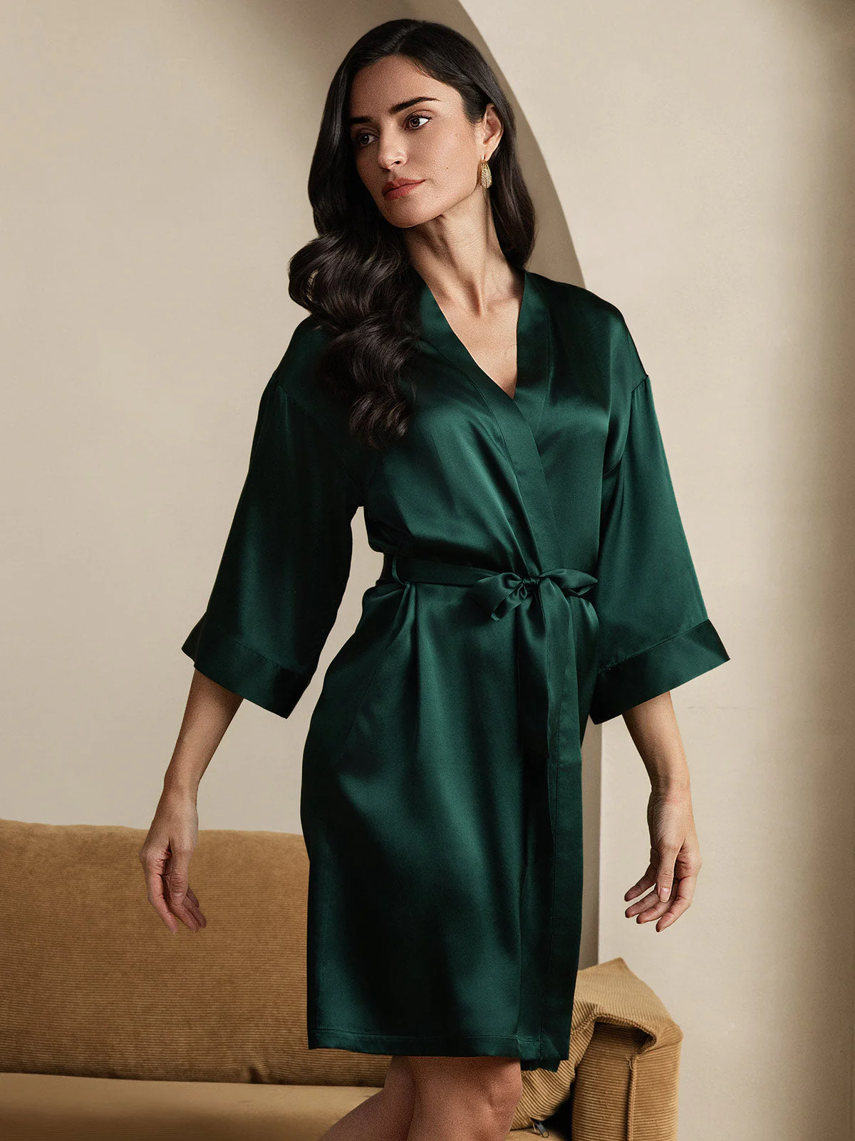 Kimono En Pure Soie Pour Femme À Manches 3/4 - Image 6