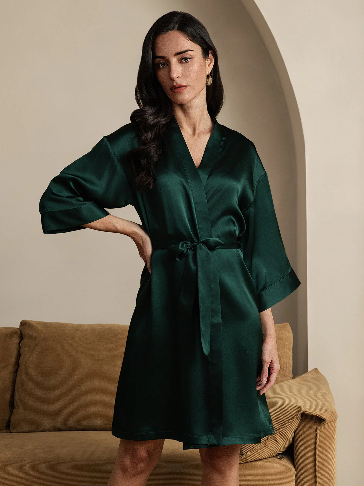 Kimono En Pure Soie Pour Femme À Manches 3/4 - Image 8