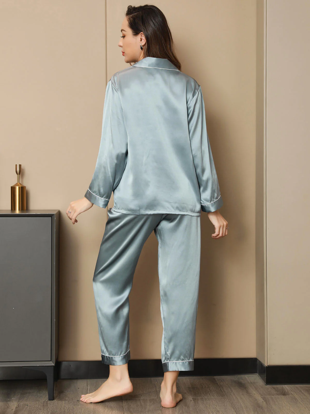 Ensemble de Pyjama à Bordure en Soie Pure 2Pcs - Image 46