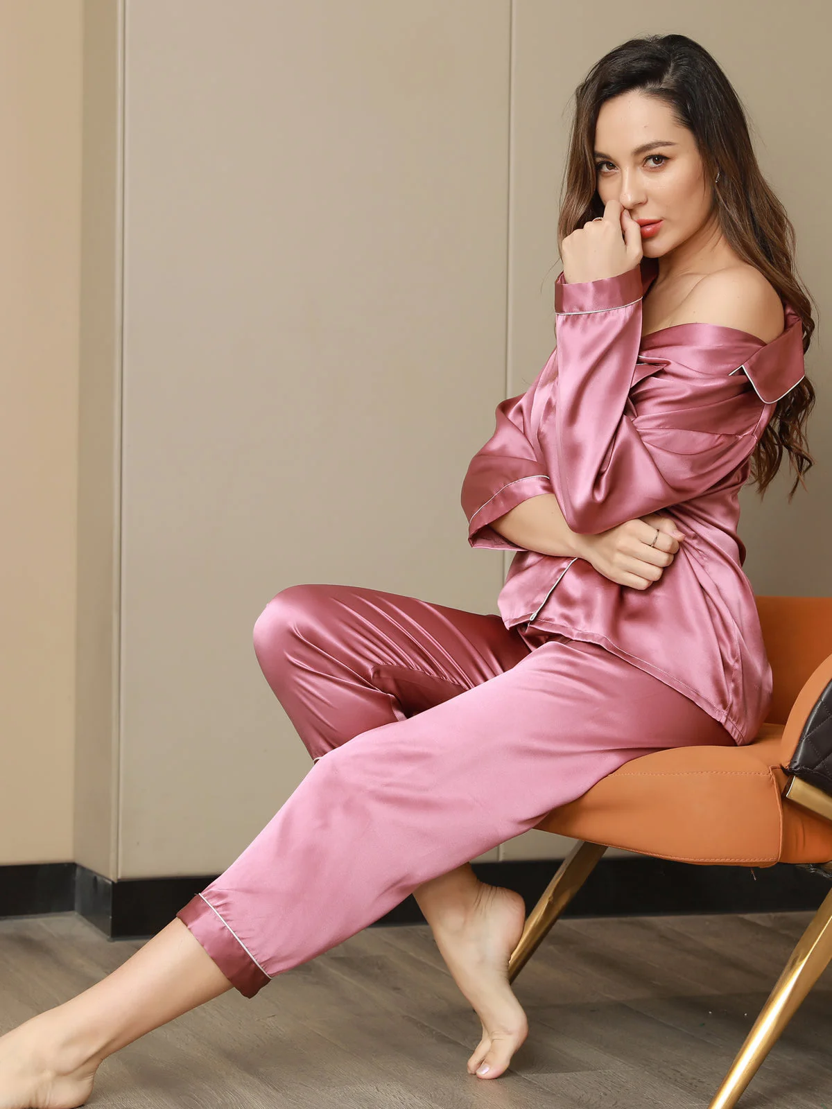 Ensemble de Pyjama à Bordure en Soie Pure 2Pcs - Image 58