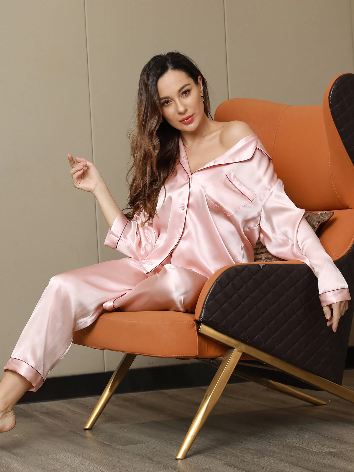 Ensemble de Pyjama à Bordure en Soie Pure 2Pcs - Image 66