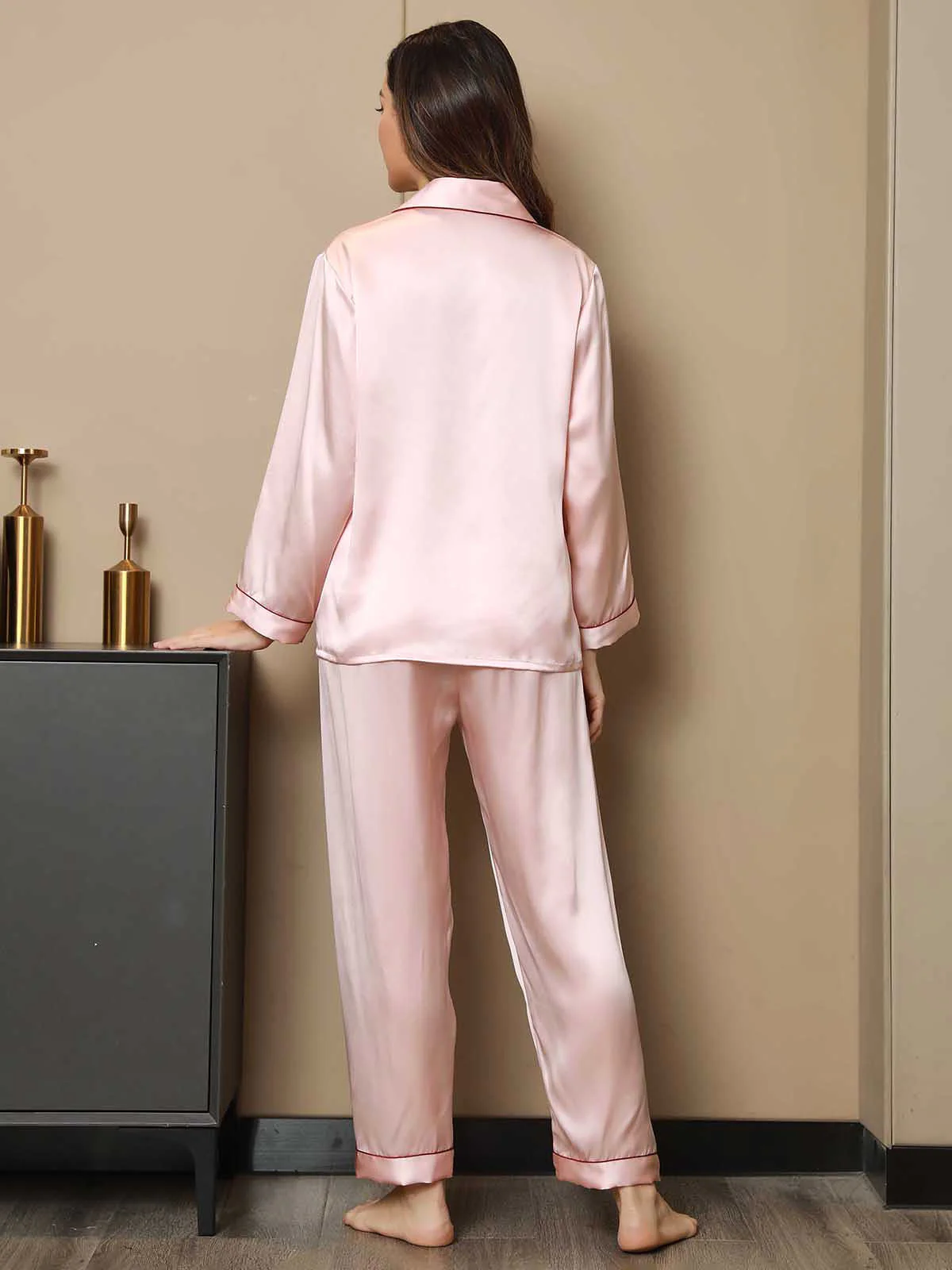 Ensemble de Pyjama à Bordure en Soie Pure 2Pcs - Image 67