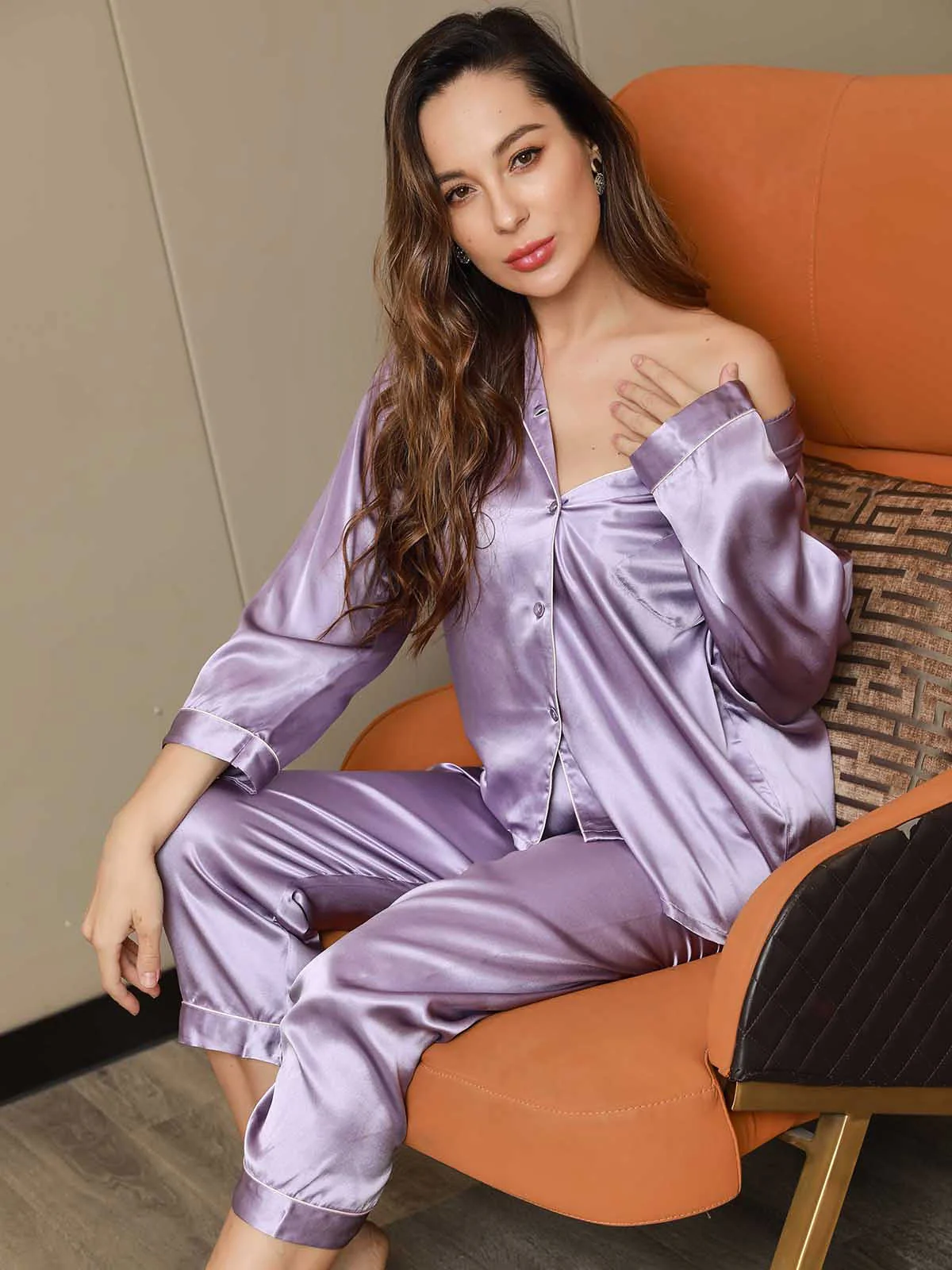 Ensemble de Pyjama à Bordure en Soie Pure 2Pcs - Image 73
