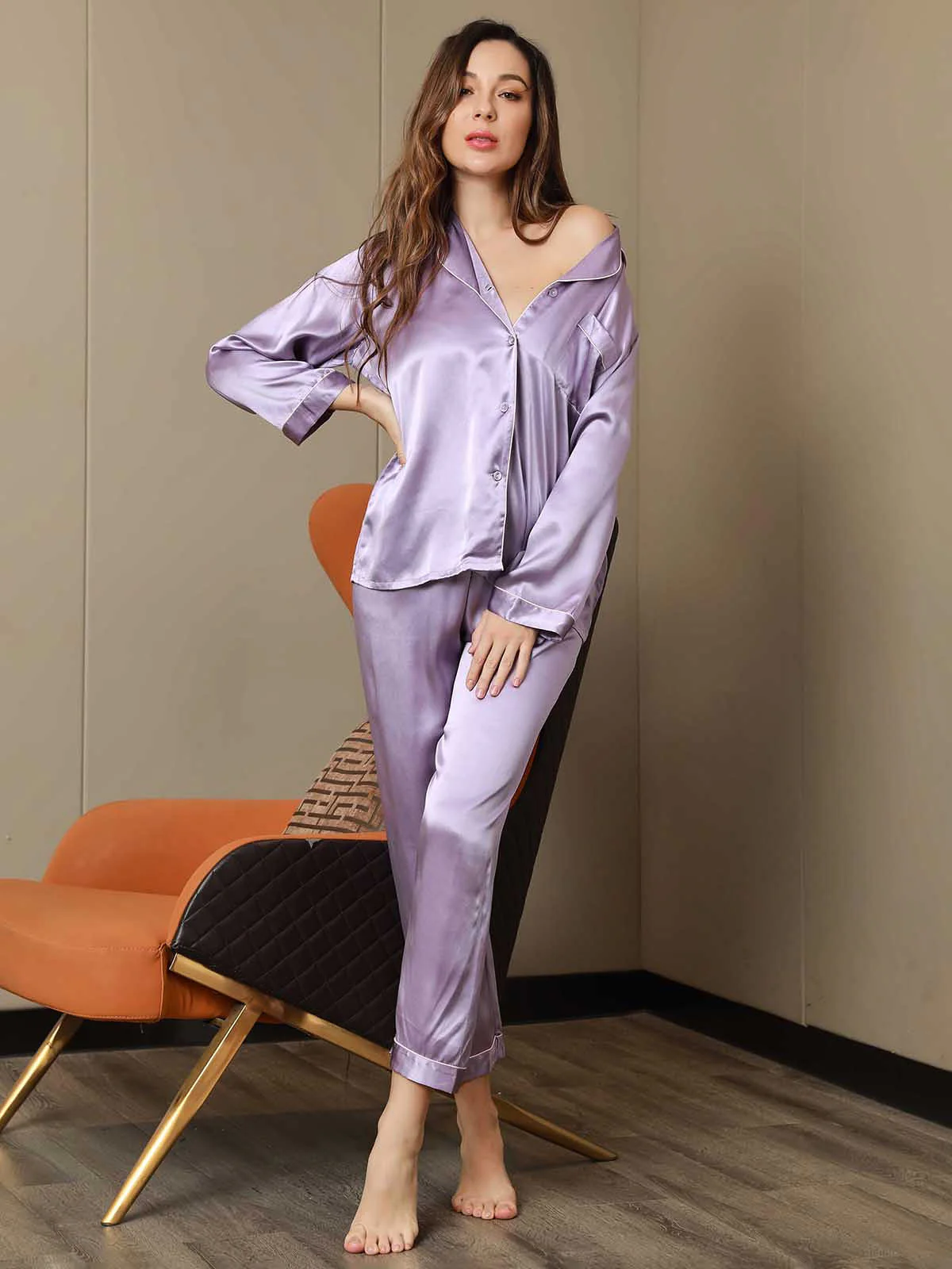 Ensemble de Pyjama à Bordure en Soie Pure 2Pcs - Image 76