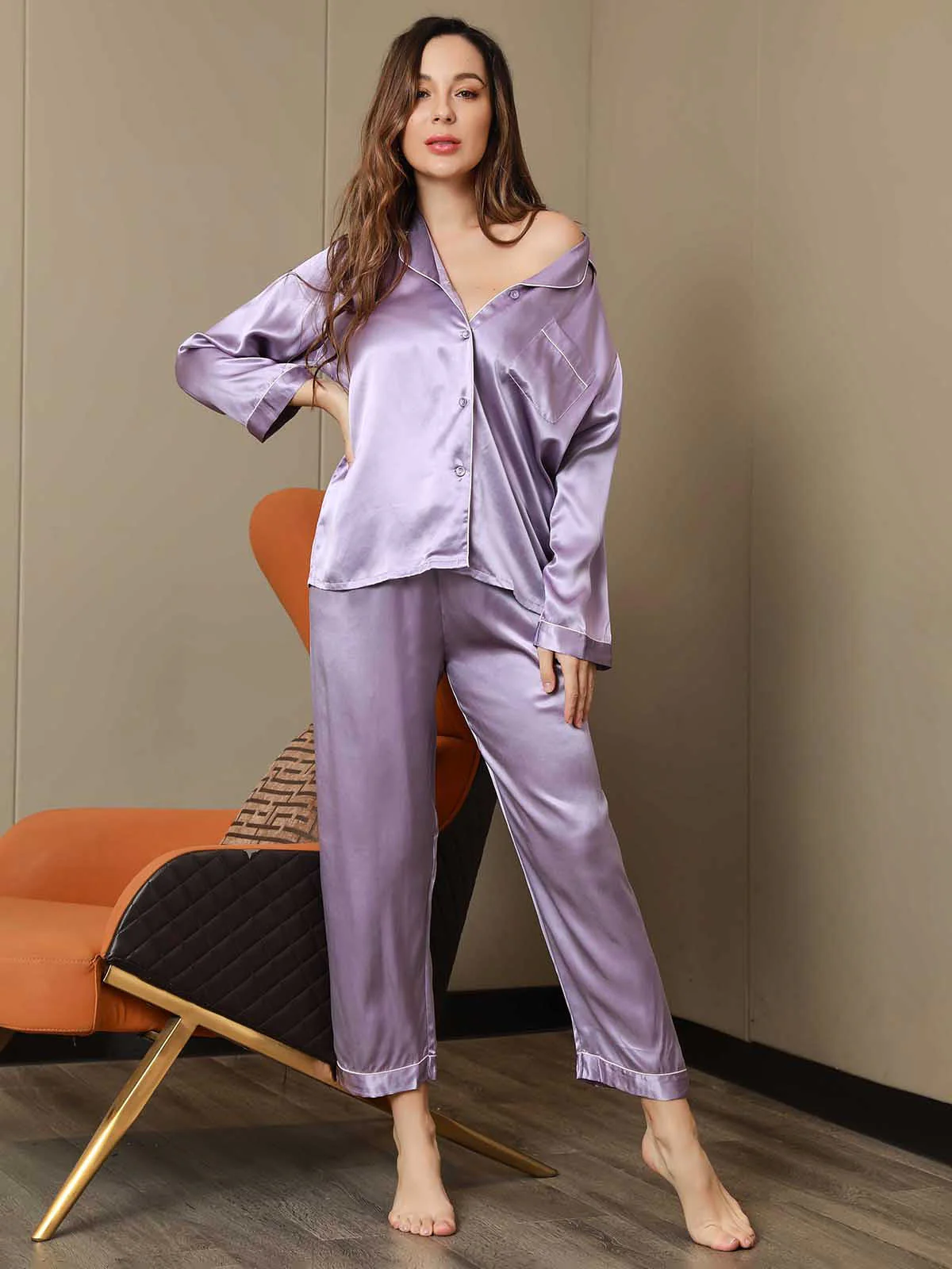 Ensemble de Pyjama à Bordure en Soie Pure 2Pcs - Image 77
