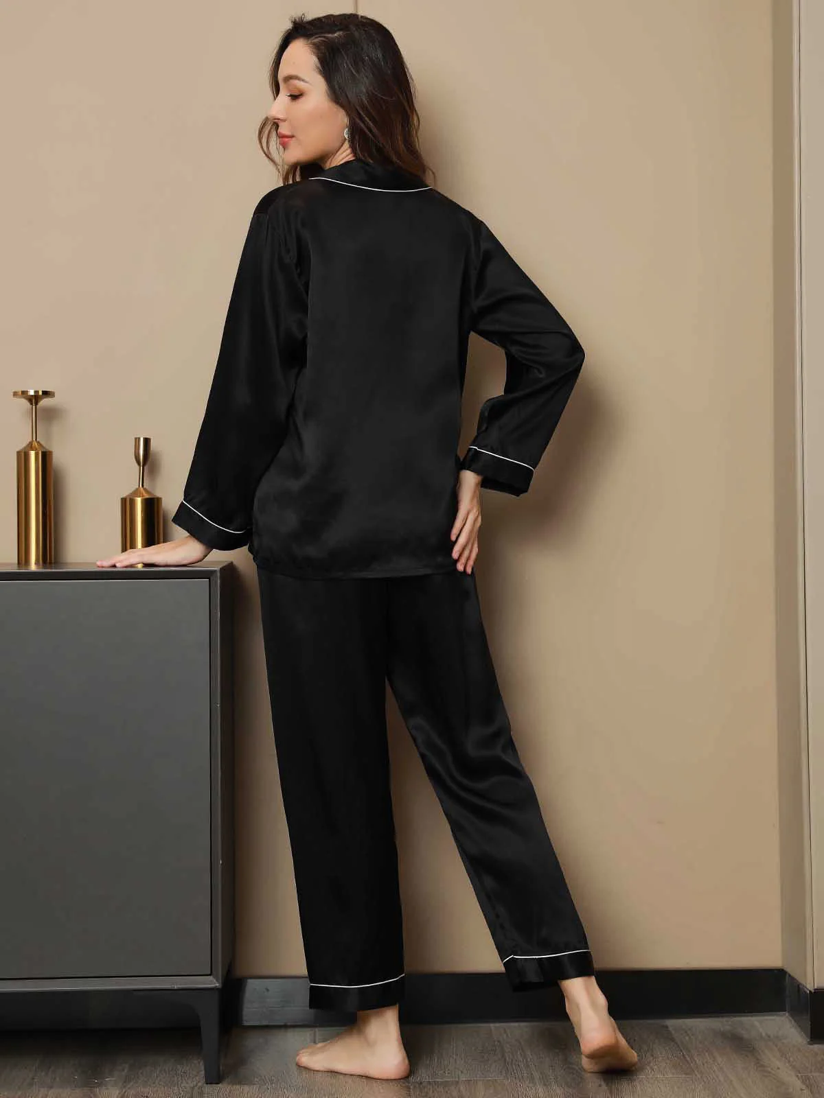 Ensemble de Pyjama à Bordure en Soie Pure 2Pcs - Image 81