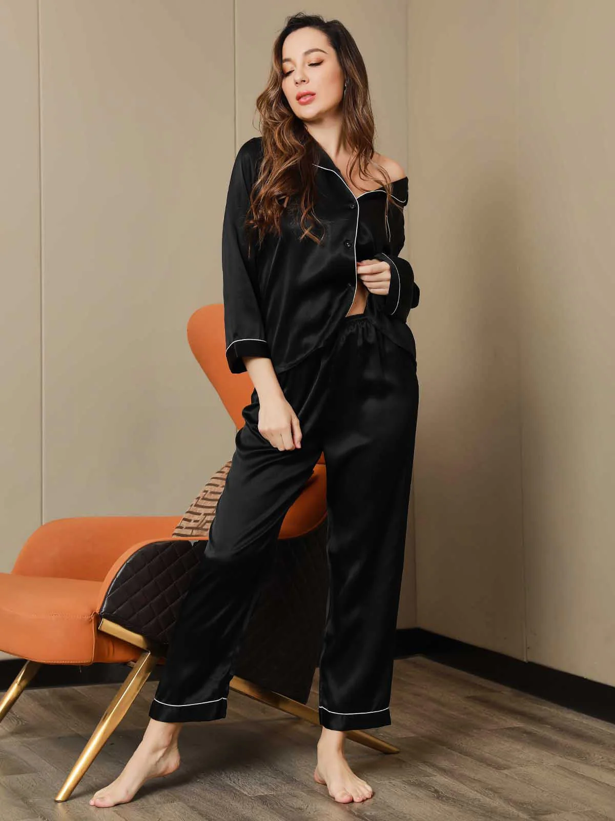 Ensemble de Pyjama à Bordure en Soie Pure 2Pcs - Image 85