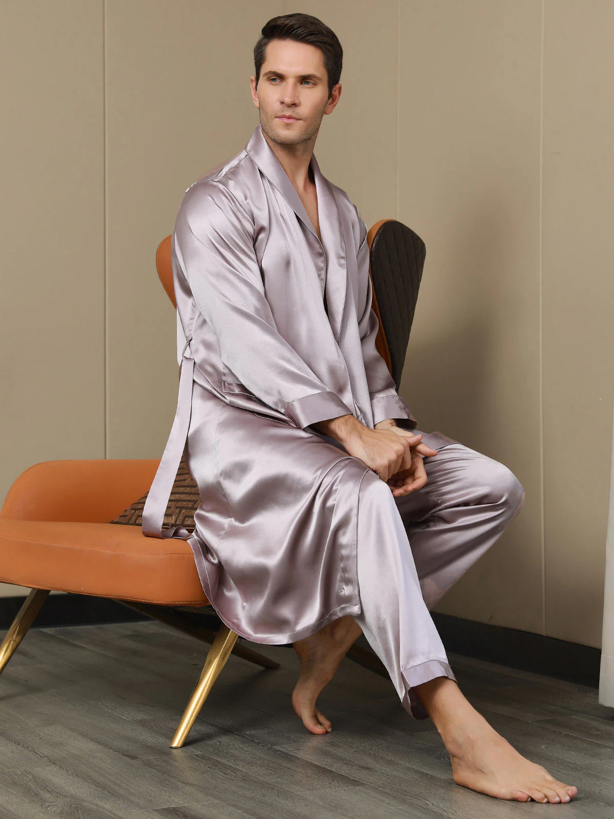 Peignoir Ceinturée à Col Revers En Pure Soie (Sans Pantalon) - Image 15