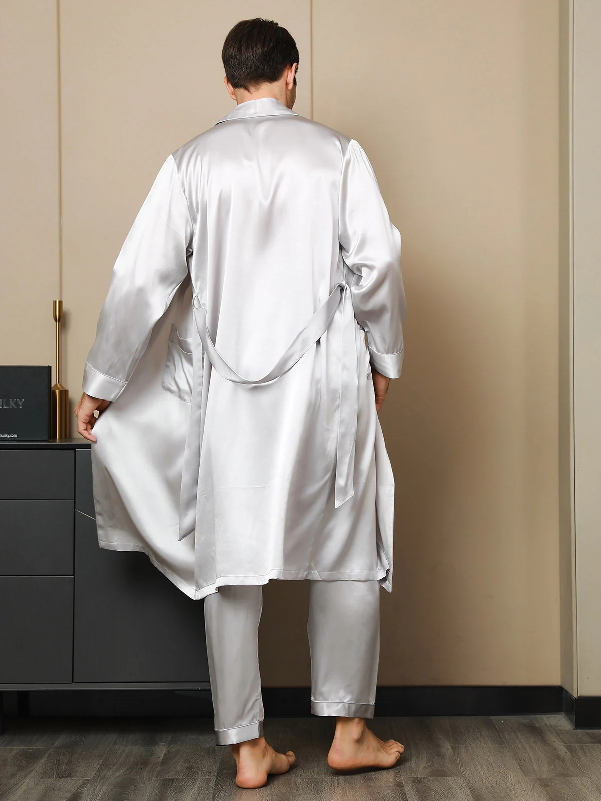 Peignoir Ceinturée à Col Revers En Pure Soie (Sans Pantalon) - Image 21
