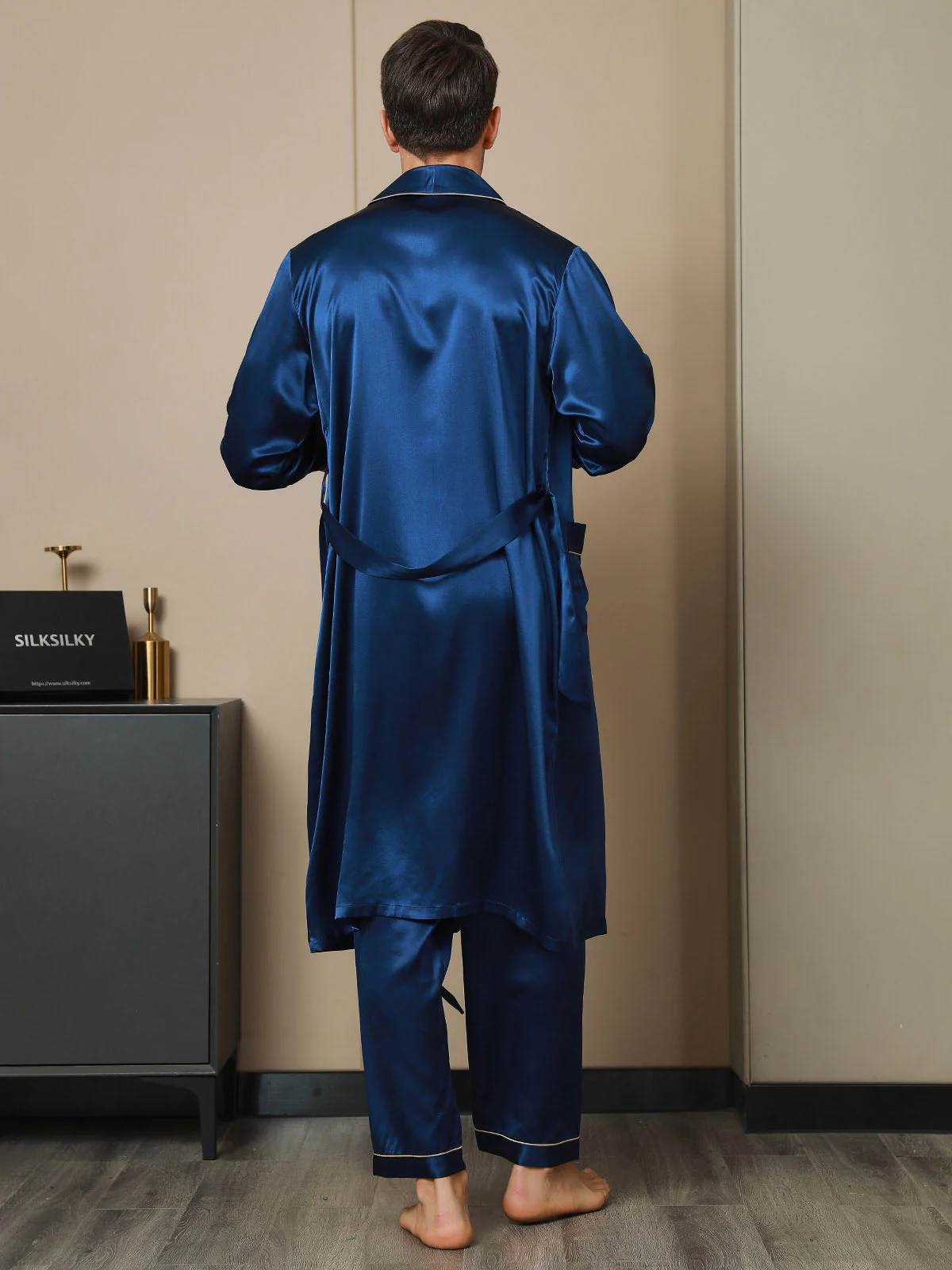 Peignoir Ceinturée à Col Revers En Pure Soie (Sans Pantalon) - Image 8