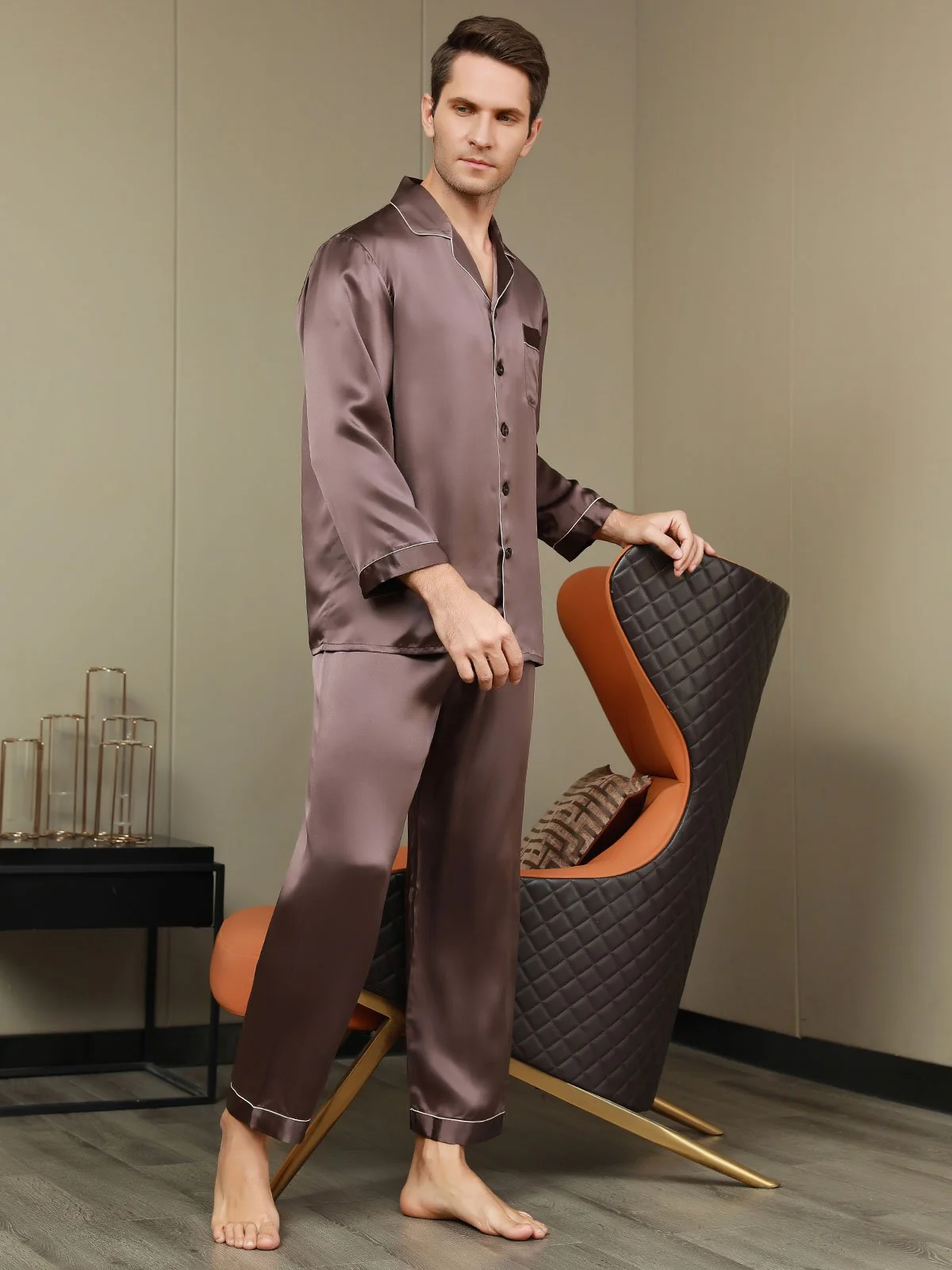 Ensemble Pyjama Pour Homme En Pure Soie À Manches Longues - Image 14