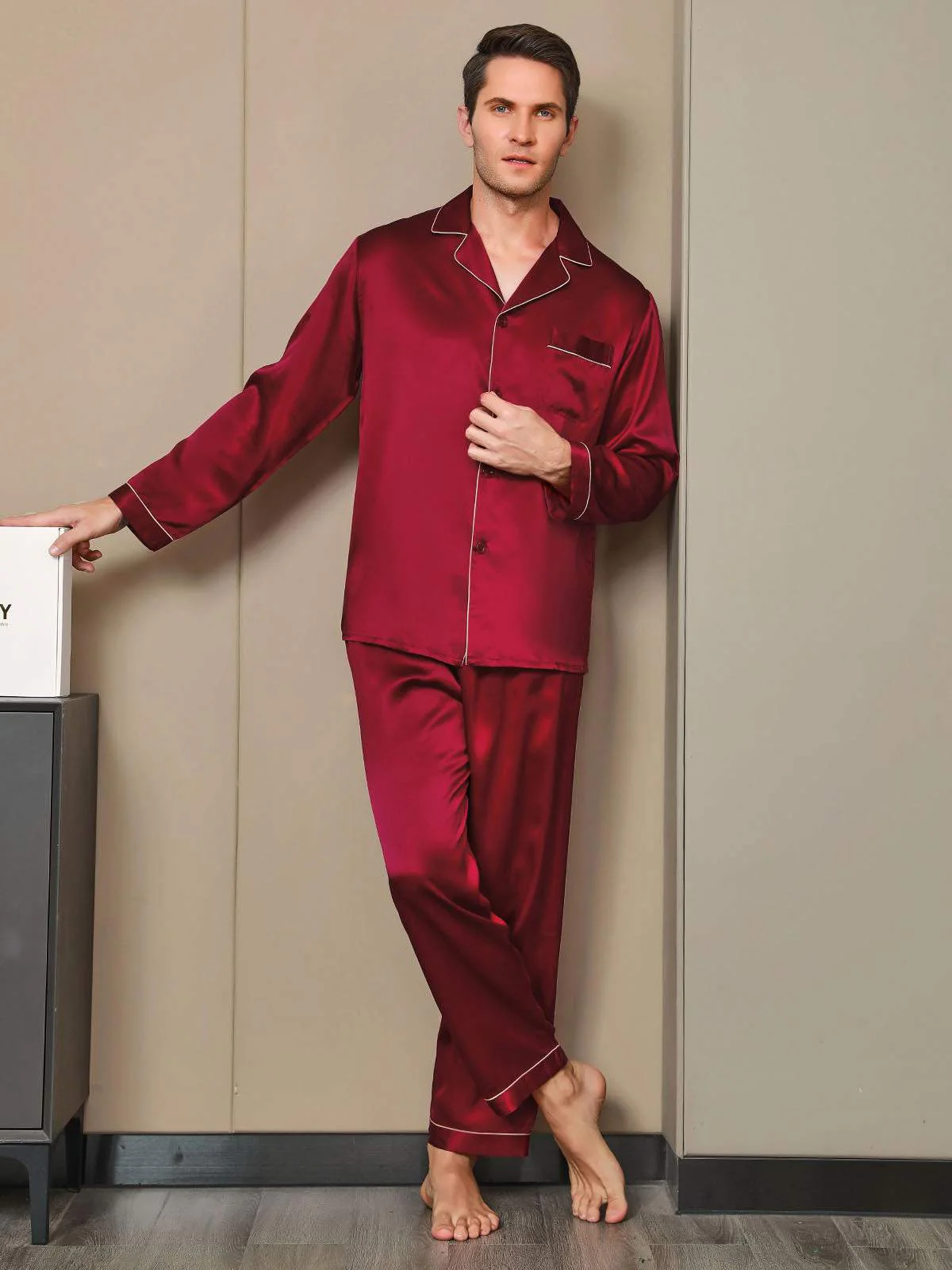 Ensemble Pyjama Pour Homme En Pure Soie À Manches Longues - Image 20
