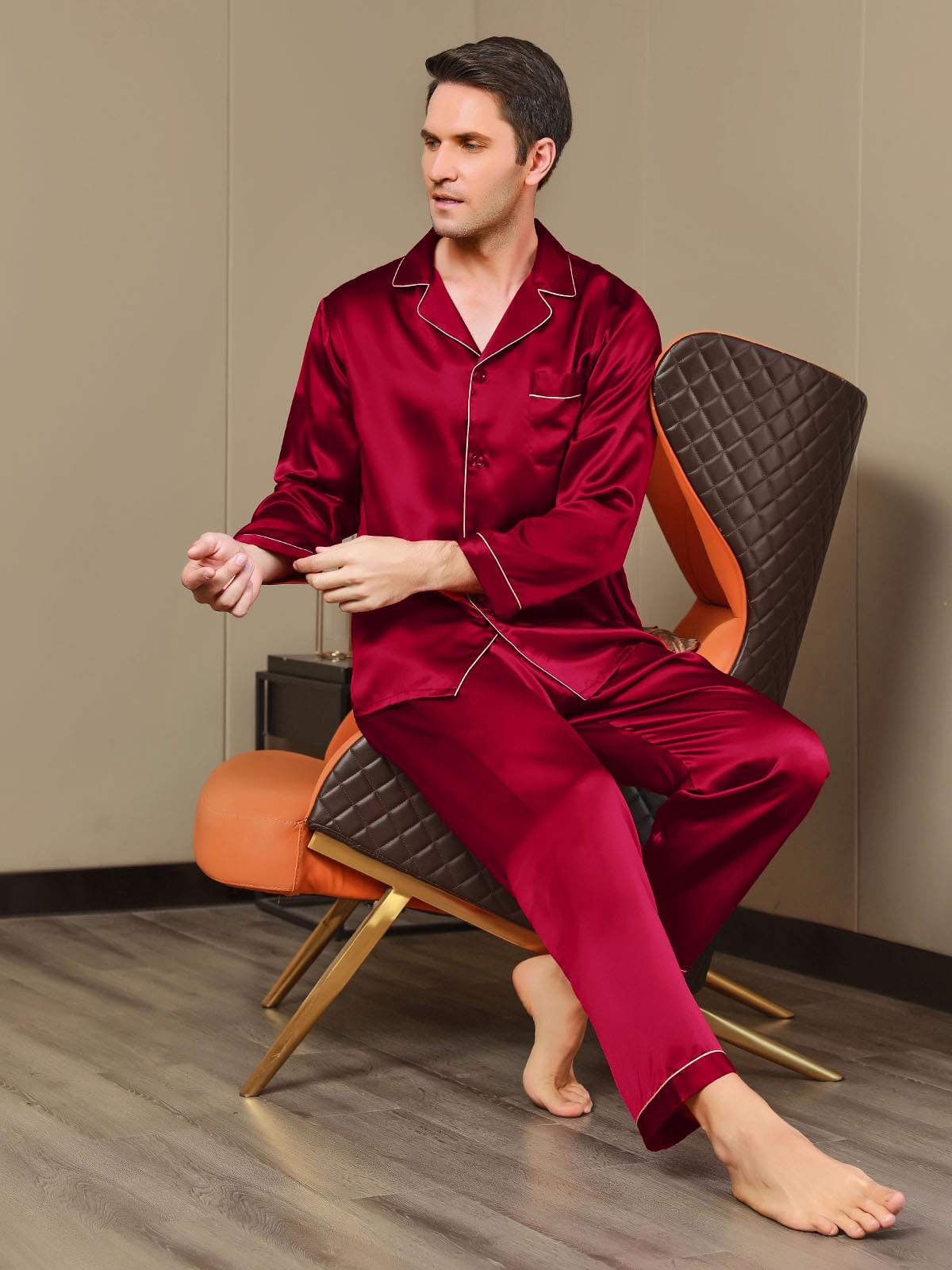 Ensemble Pyjama Pour Homme En Pure Soie À Manches Longues - Image 23