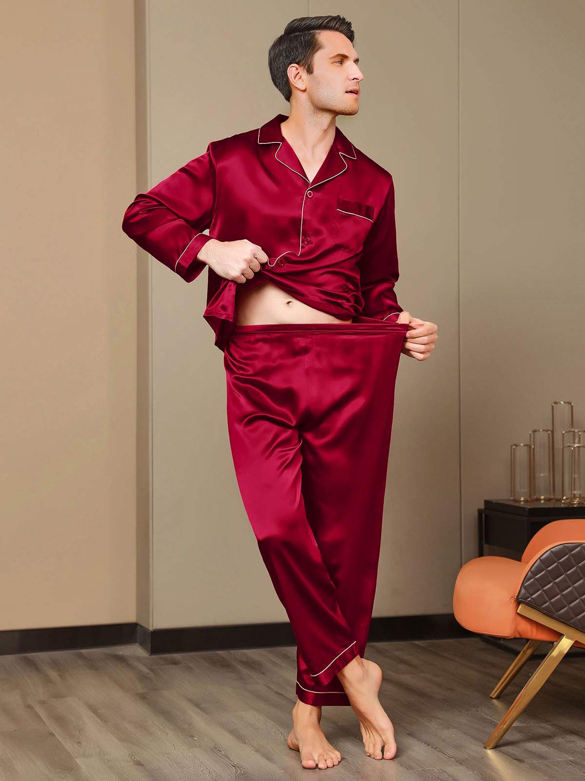 Ensemble Pyjama Pour Homme En Pure Soie À Manches Longues - Image 24