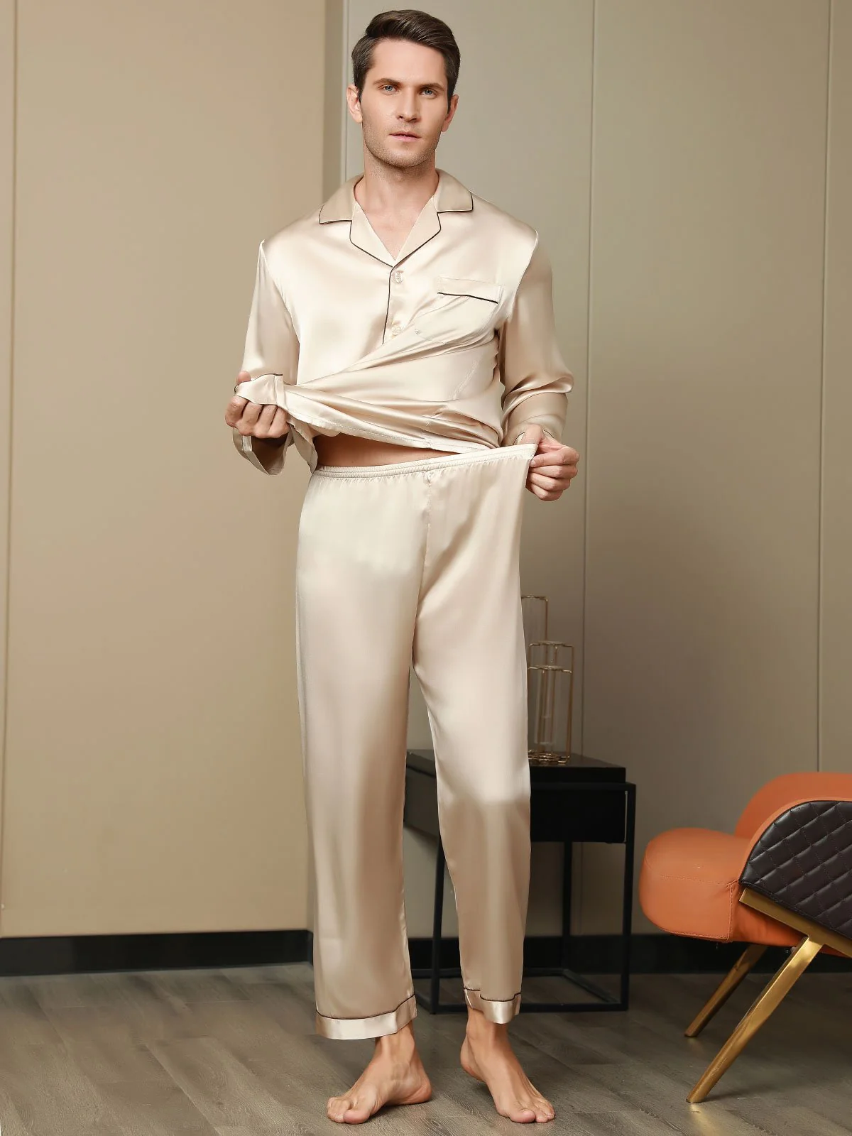 Ensemble Pyjama Pour Homme En Pure Soie À Manches Longues - Image 35