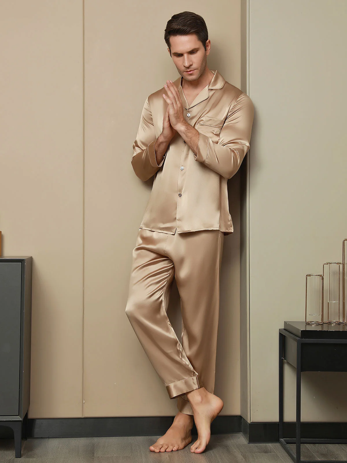 Ensemble Pyjama Pour Homme En Pure Soie À Manches Longues Avec Col À Revers - Image 10