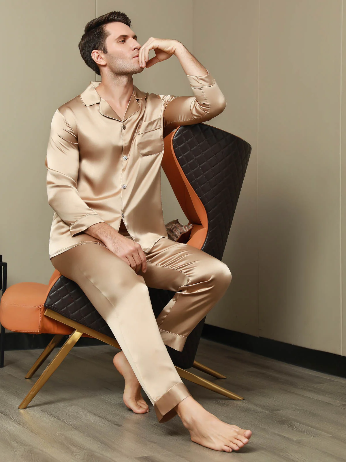 Ensemble Pyjama Pour Homme En Pure Soie À Manches Longues Avec Col À Revers - Image 12
