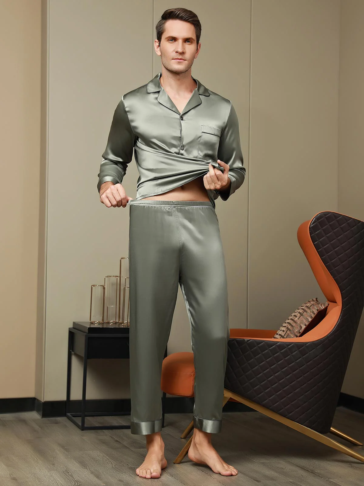 Ensemble Pyjama Pour Homme En Pure Soie À Manches Longues Avec Col À Revers - Image 7