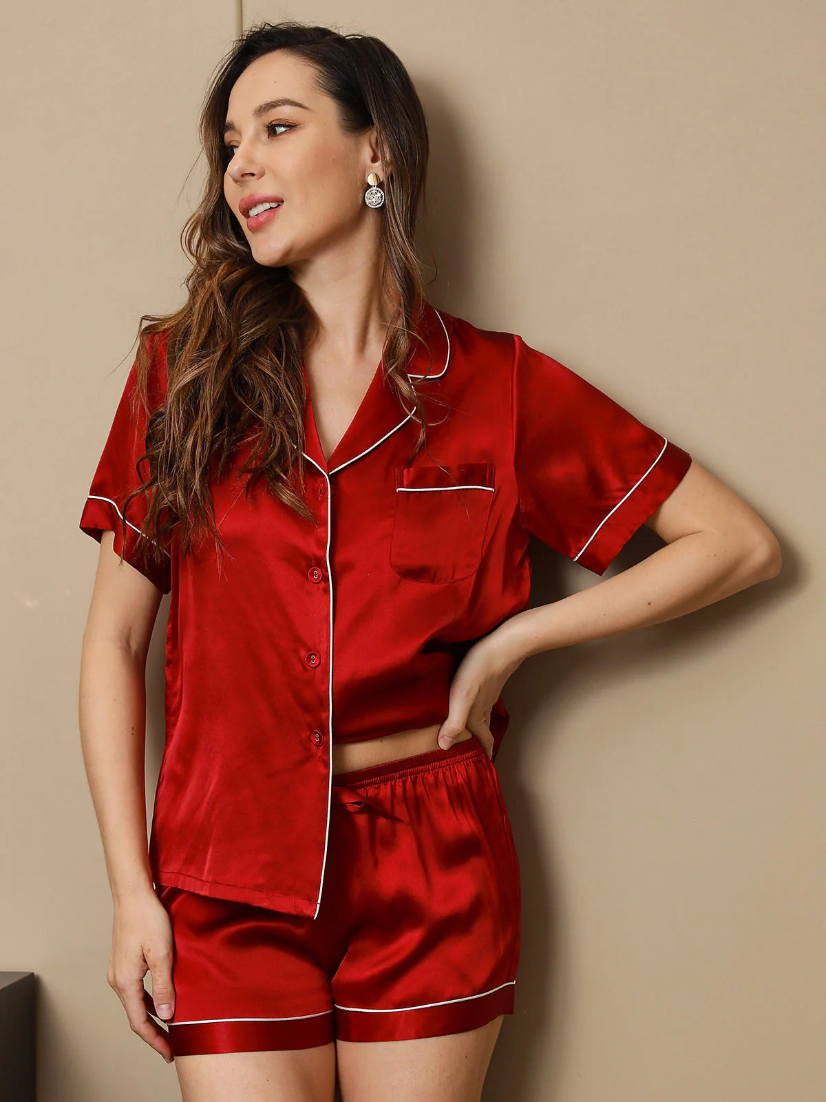 Pyjama en Soie Pure Ensemble de Pyjama Court 2Pcs - Image 60