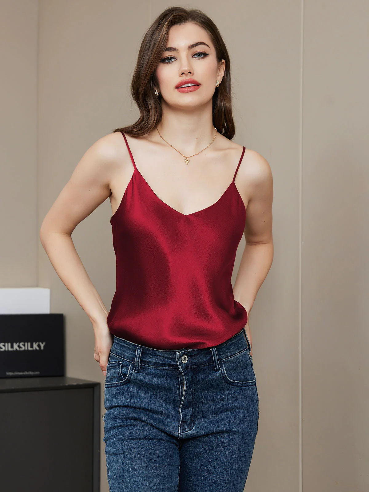 Pure Soie Bretelles Spaghetti Camisole Haut Débardeur - Image 53