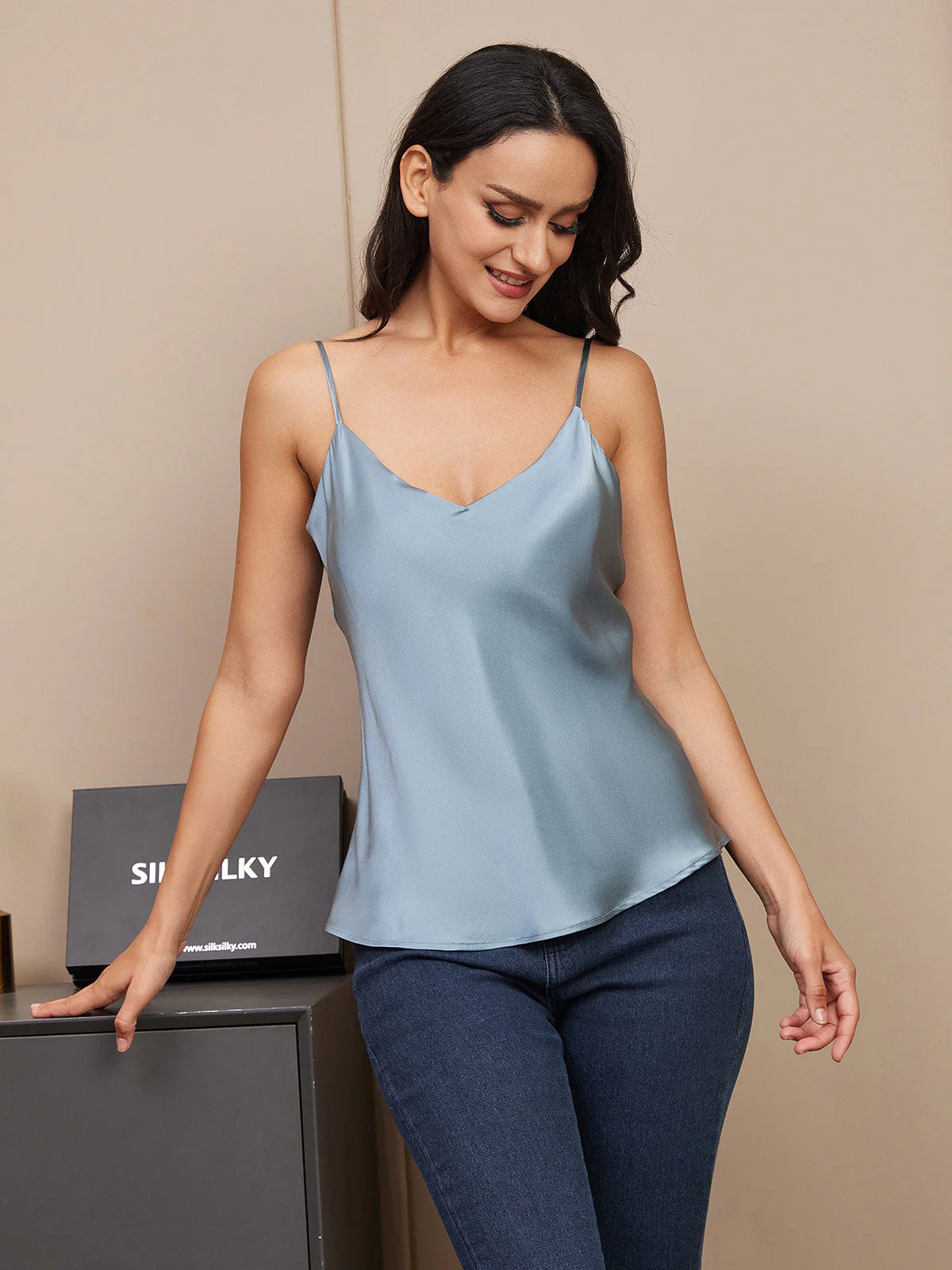 Pure Soie Bretelles Spaghetti Camisole Haut Débardeur - Image 64