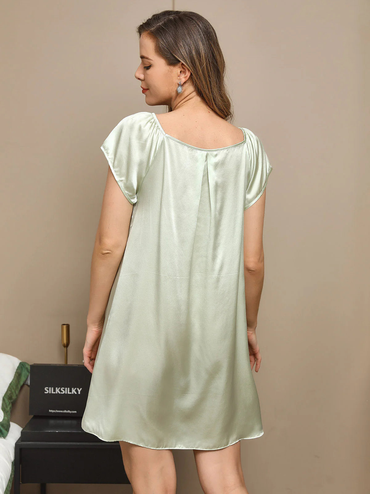 Pure Soie Manches Courtes Mignonne Chemise de Nuit - Image 13