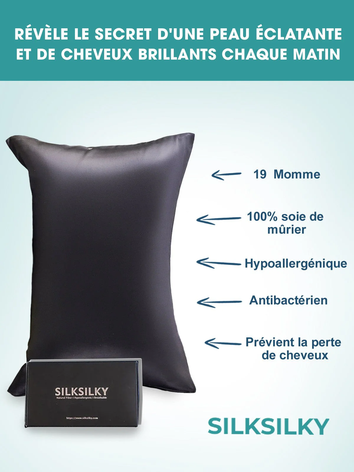 Taie d’Oreiller Simple Enveloppée En Soie 19Momme - Image 18